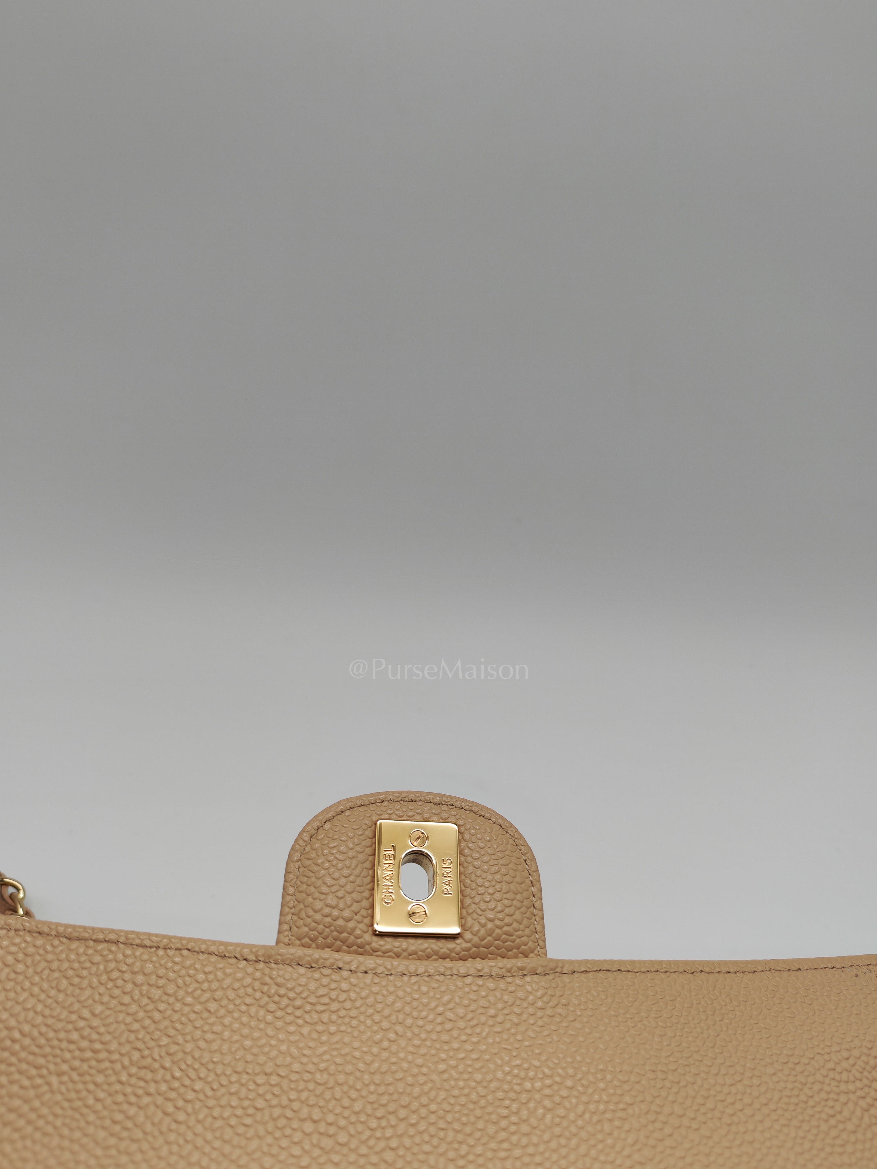 Classic Double Flap Medium in Beige Clair Caviar Leather and Gold Hardware Series 18 | Purse Maison Luxury Bags Shop