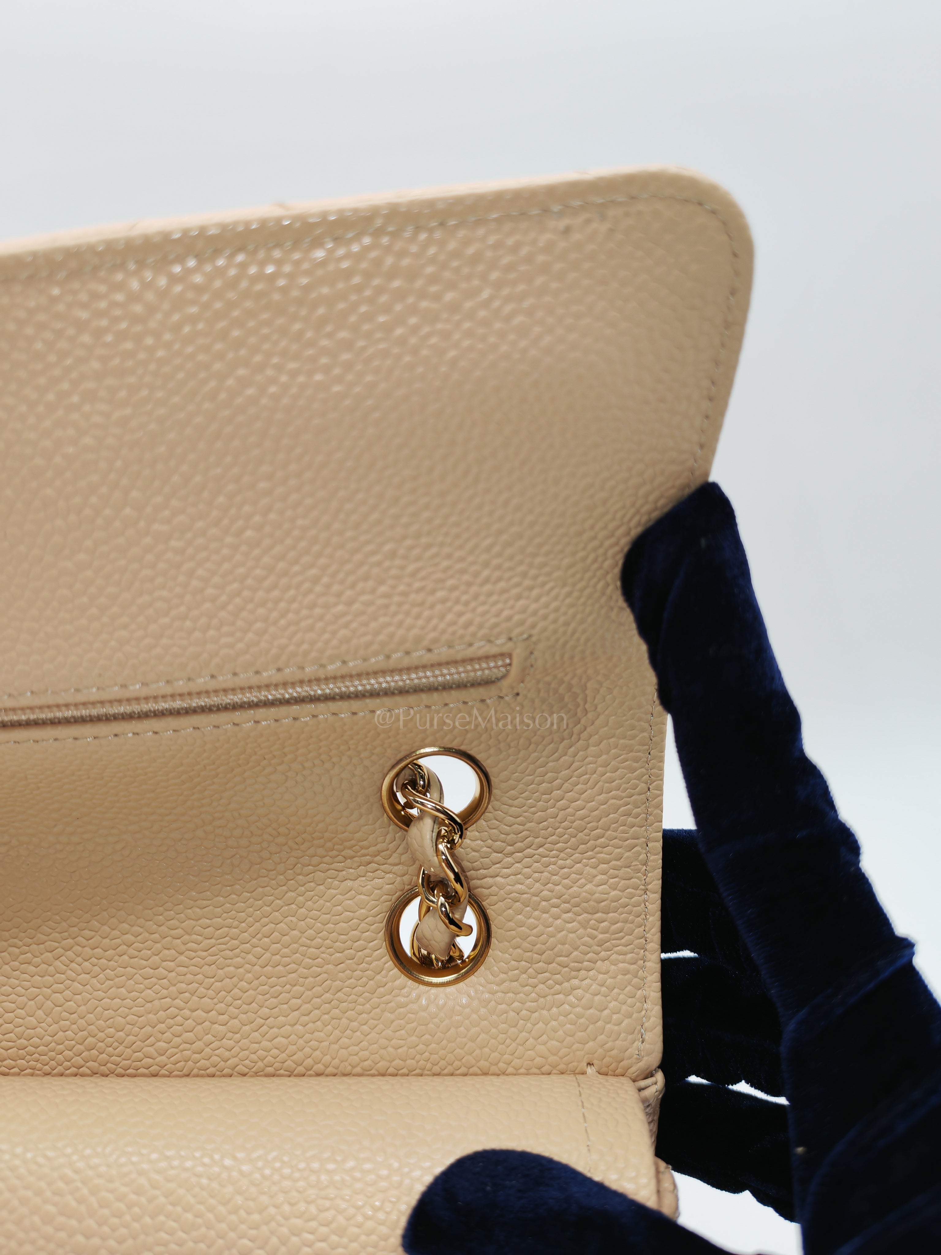 Classic Double Flap Medium in Beige Clair Caviar Leather and Gold Hardware Series 18 | Purse Maison Luxury Bags Shop