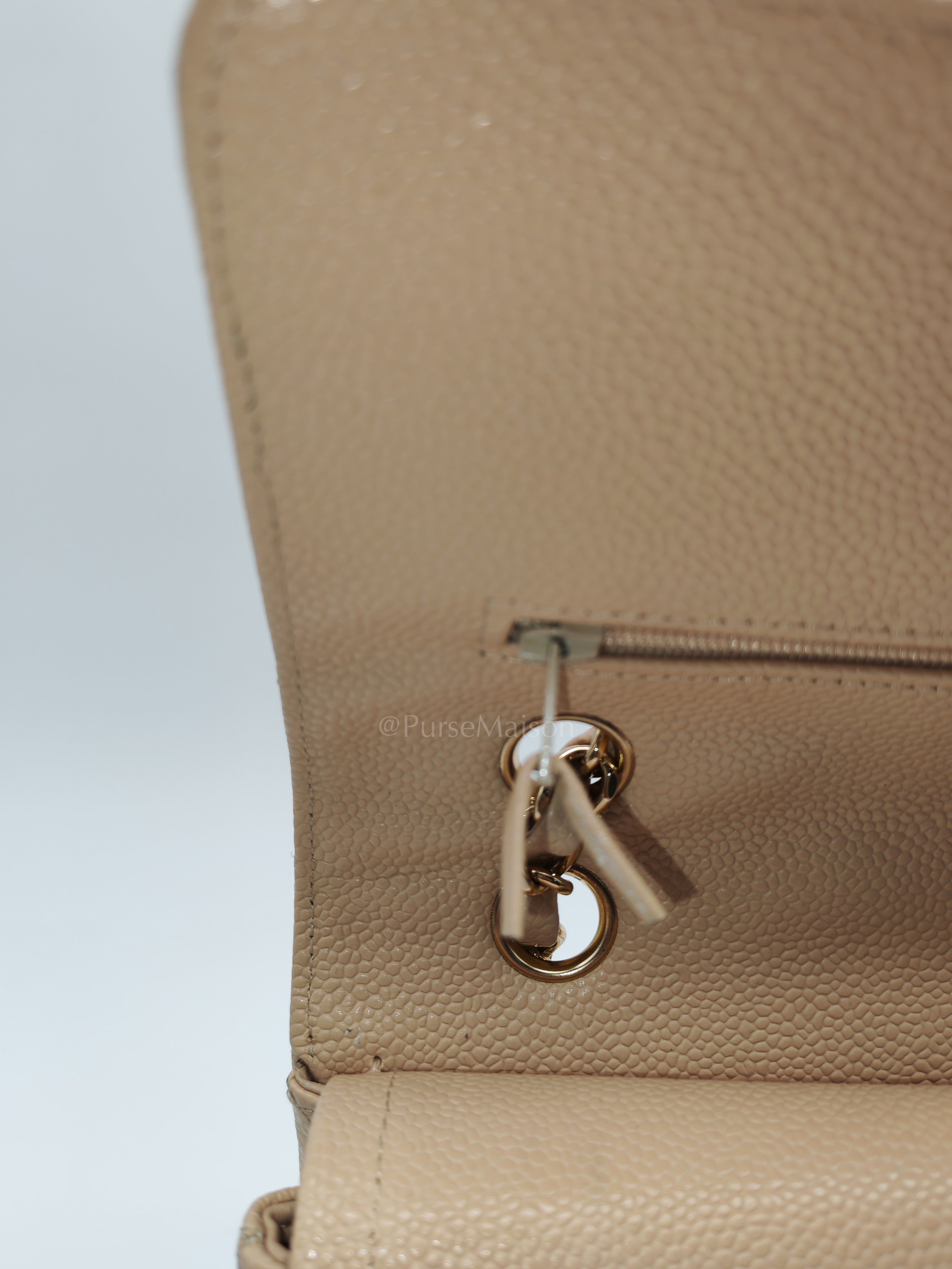 Classic Double Flap Medium in Beige Clair Caviar Leather and Gold Hardware Series 18 | Purse Maison Luxury Bags Shop
