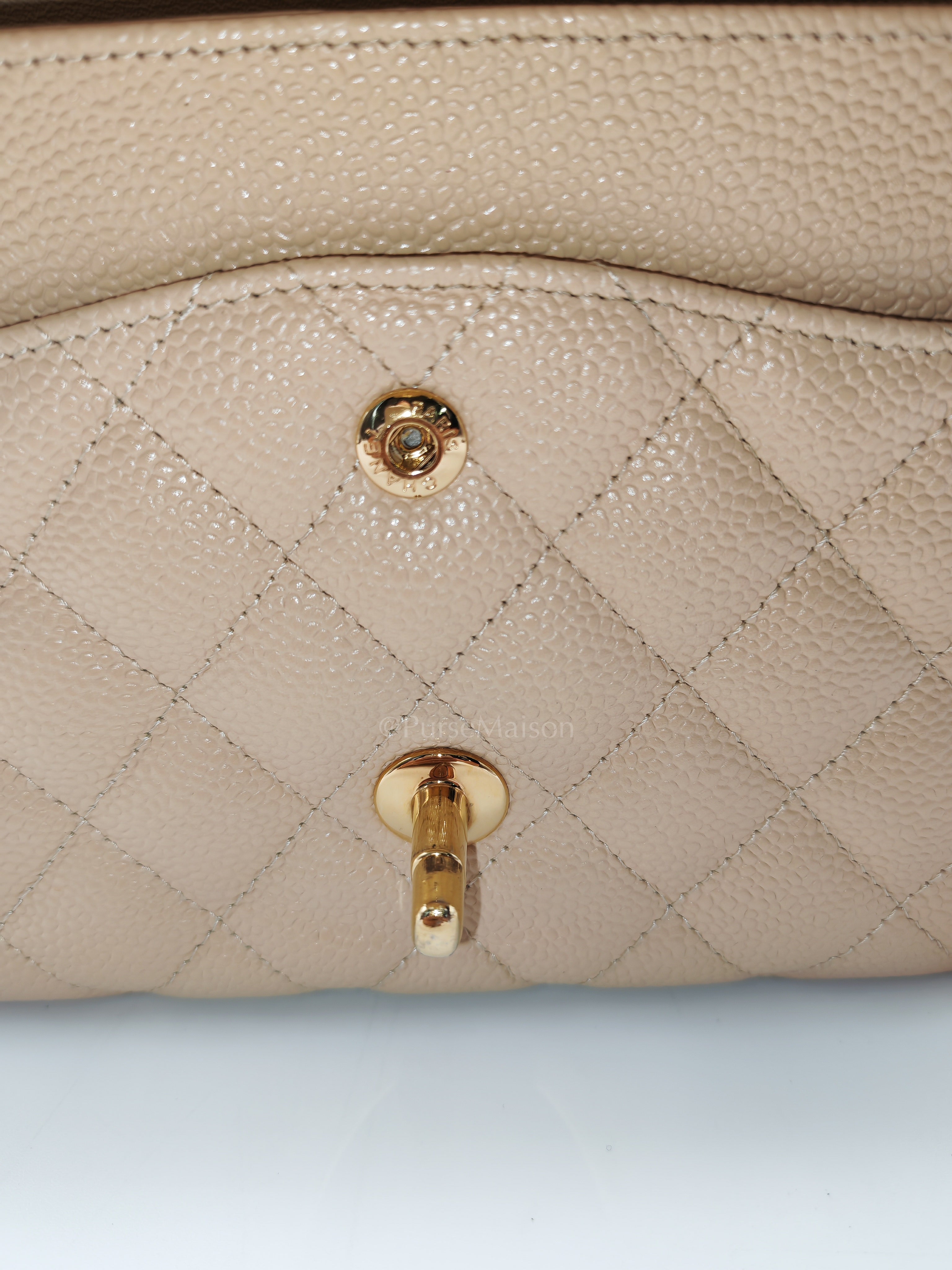 Classic Double Flap Medium in Beige Clair Caviar Leather and Gold Hardware Series 18 | Purse Maison Luxury Bags Shop