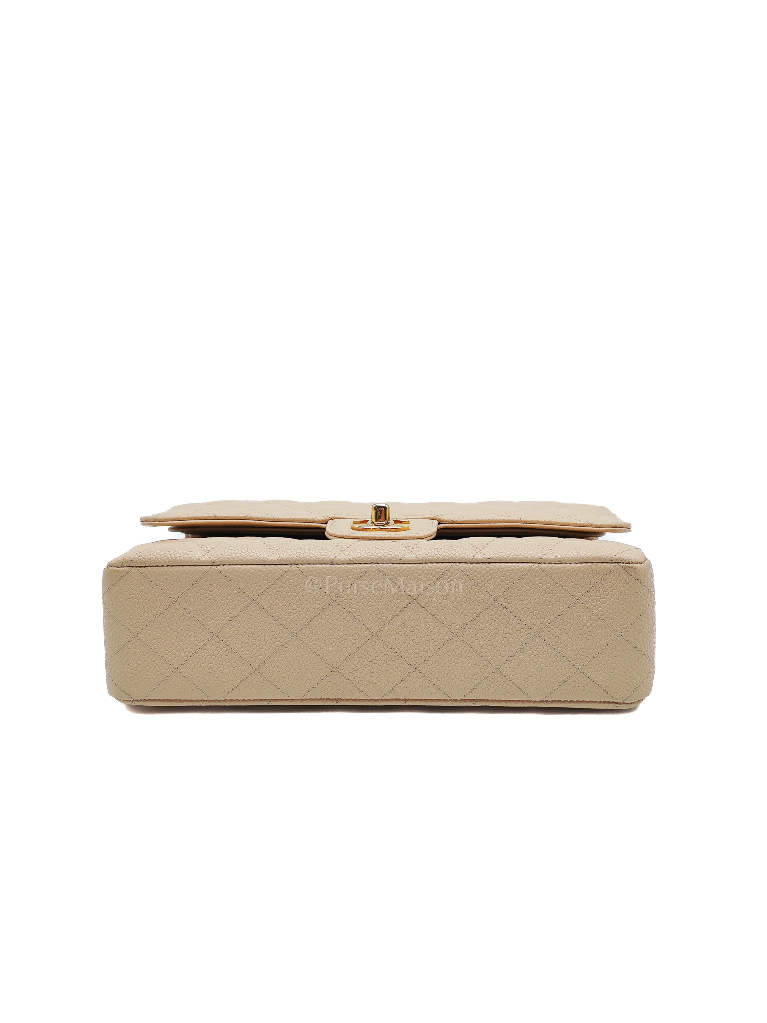 Classic Double Flap Medium in Beige Clair Caviar Leather and Gold Hardware Series 18 | Purse Maison Luxury Bags Shop