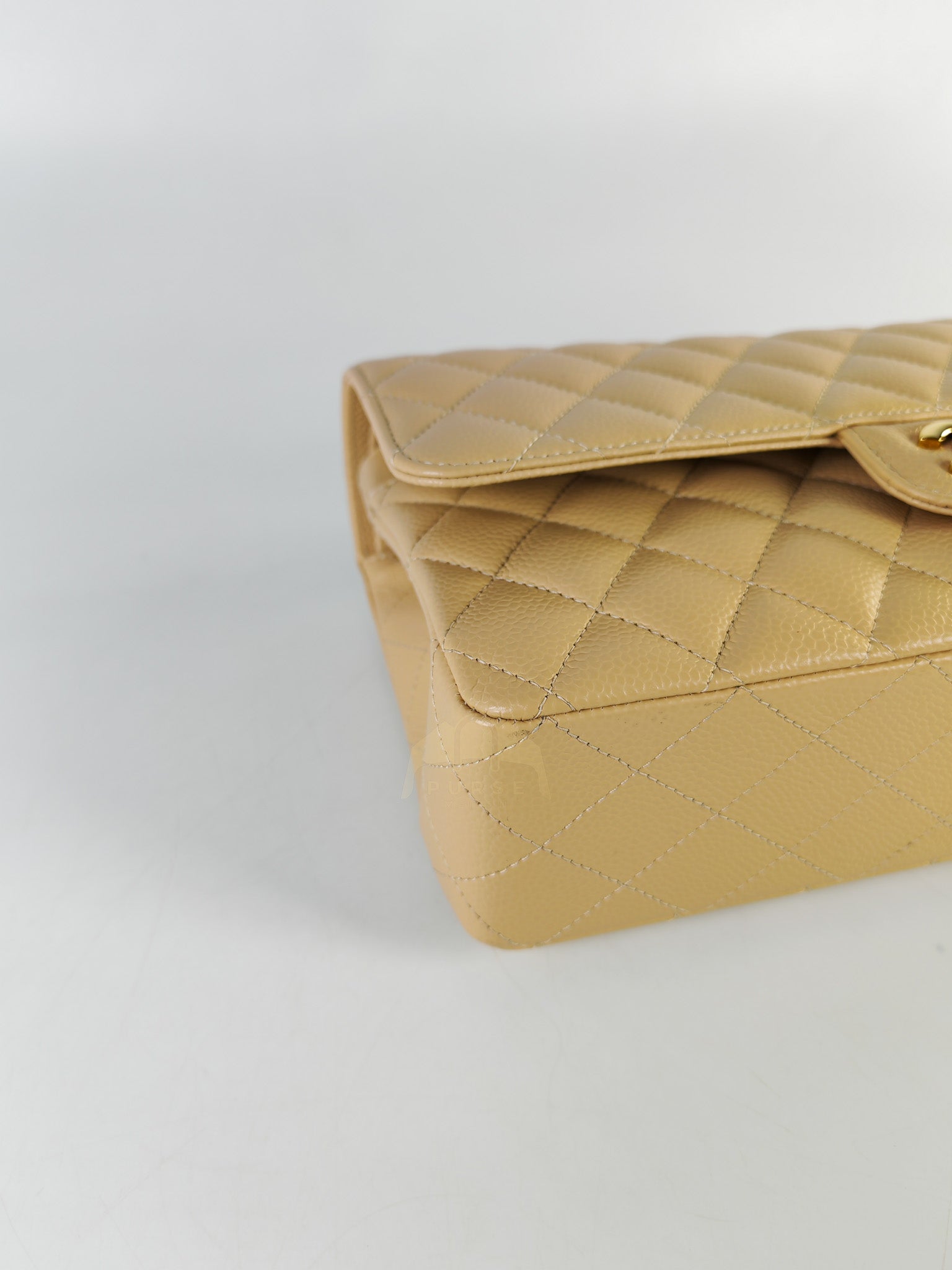Classic Double Flap Medium in Beige Clair Caviar Leather & Gold Hardware(Microchip) | Purse Maison Luxury Bags Shop