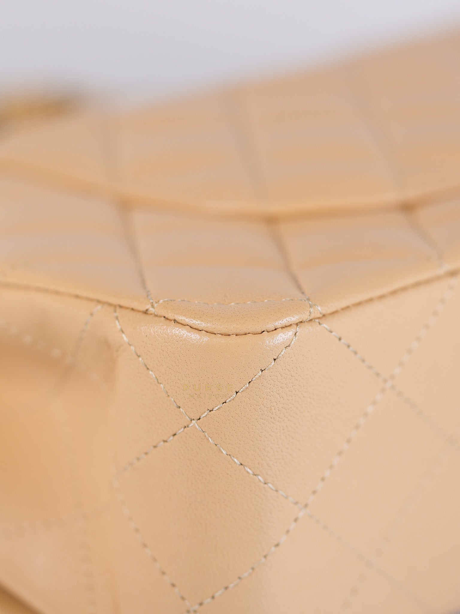 Classic Double Flap Medium in Beige Quilted Lambskin Leather Gold Hardware (Microchip) | Purse Maison Luxury Bags Shop