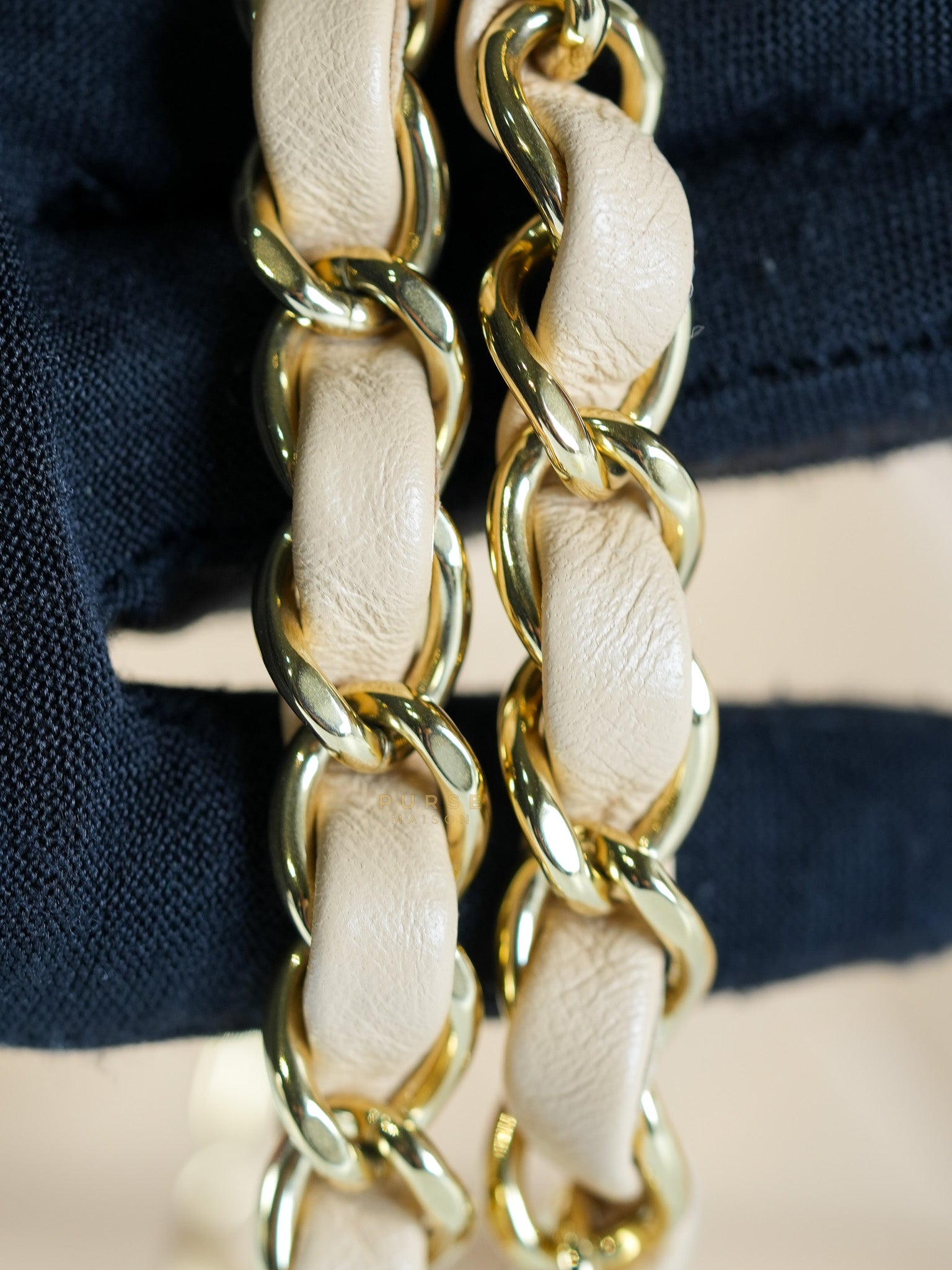 Classic Double Flap Medium in Beige Quilted Lambskin Leather Gold Hardware (Microchip) | Purse Maison Luxury Bags Shop