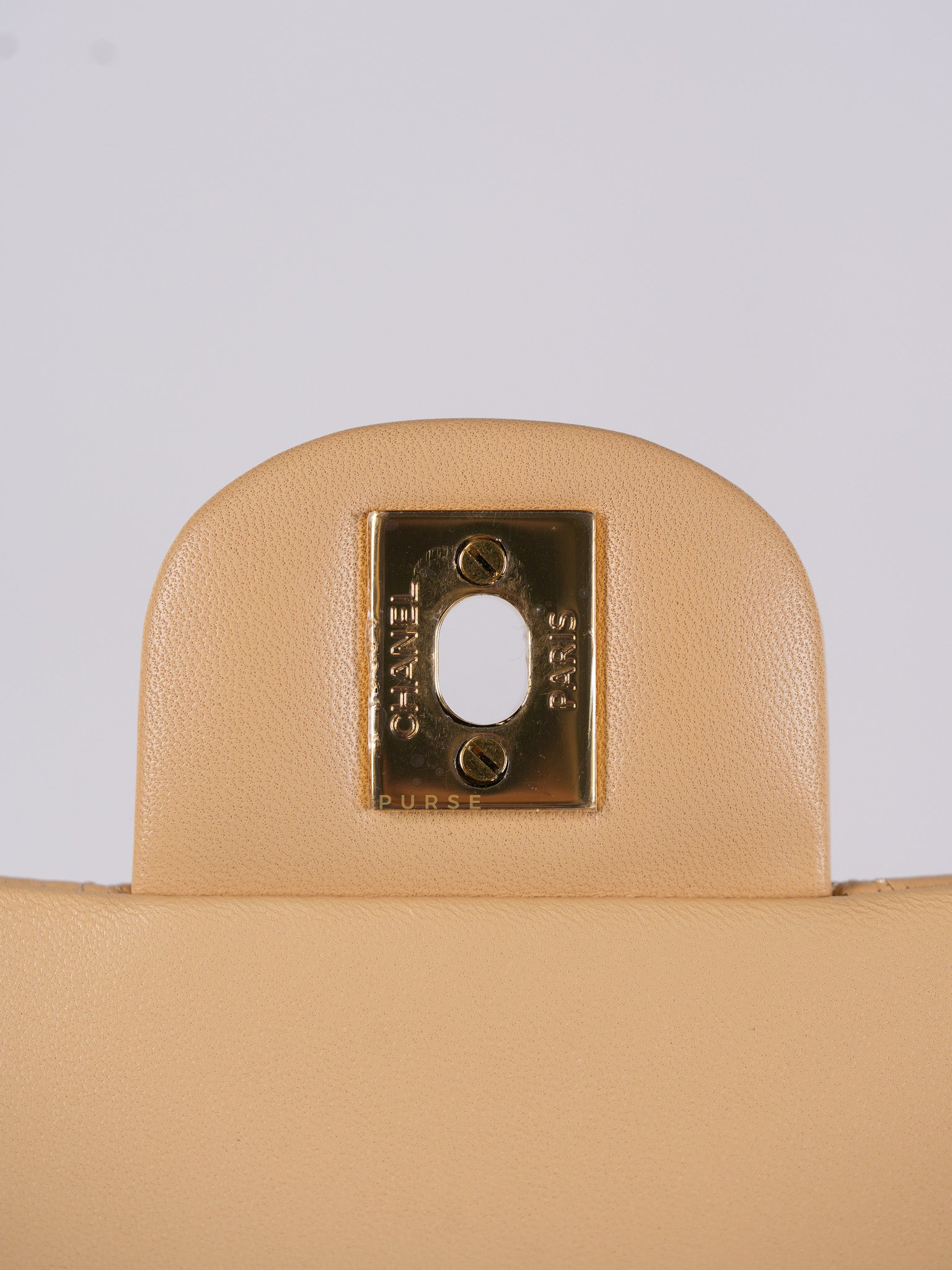 Classic Double Flap Medium in Beige Quilted Lambskin Leather Gold Hardware (Microchip) | Purse Maison Luxury Bags Shop