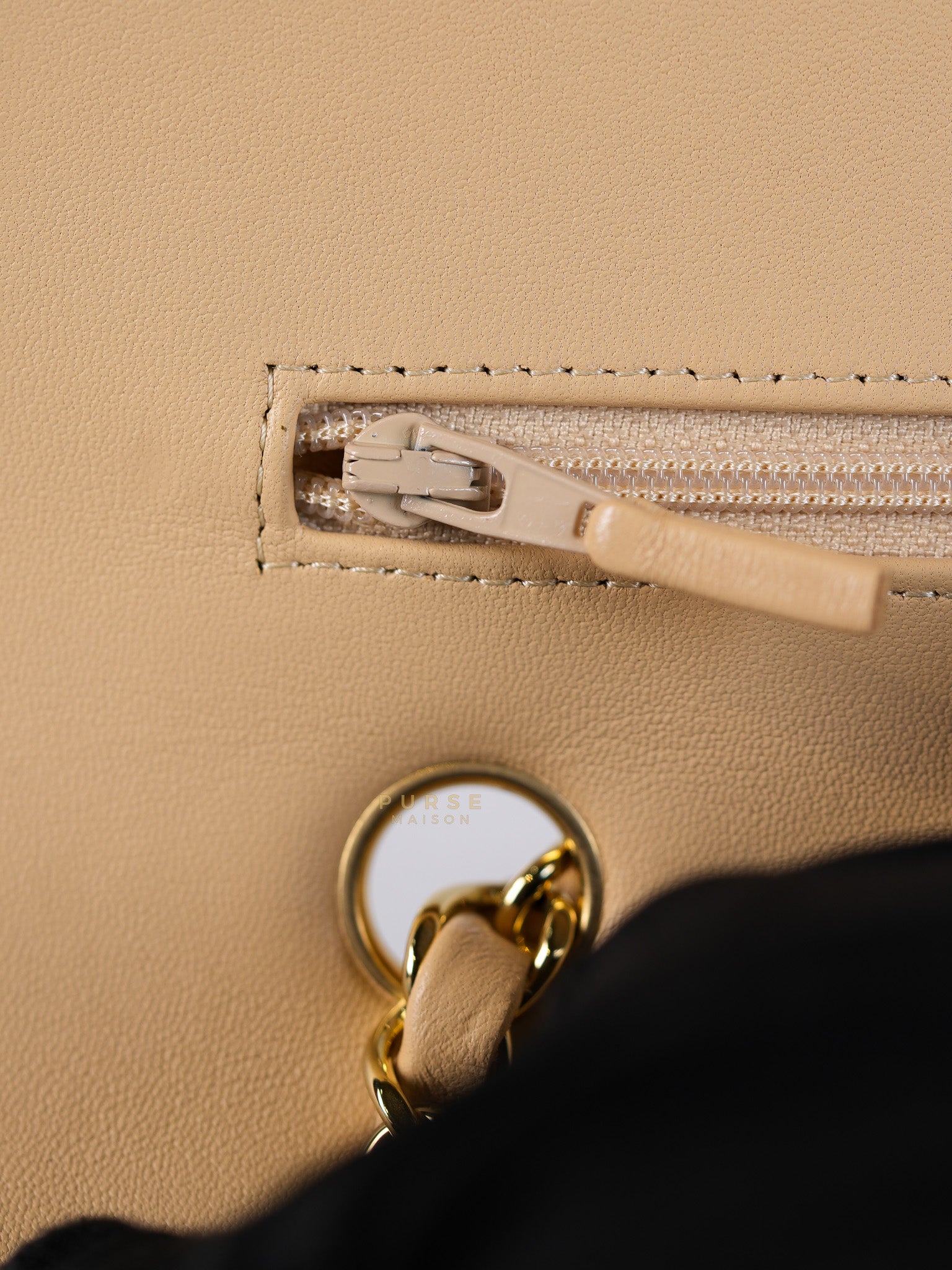 Classic Double Flap Medium in Beige Quilted Lambskin Leather Gold Hardware (Microchip) | Purse Maison Luxury Bags Shop