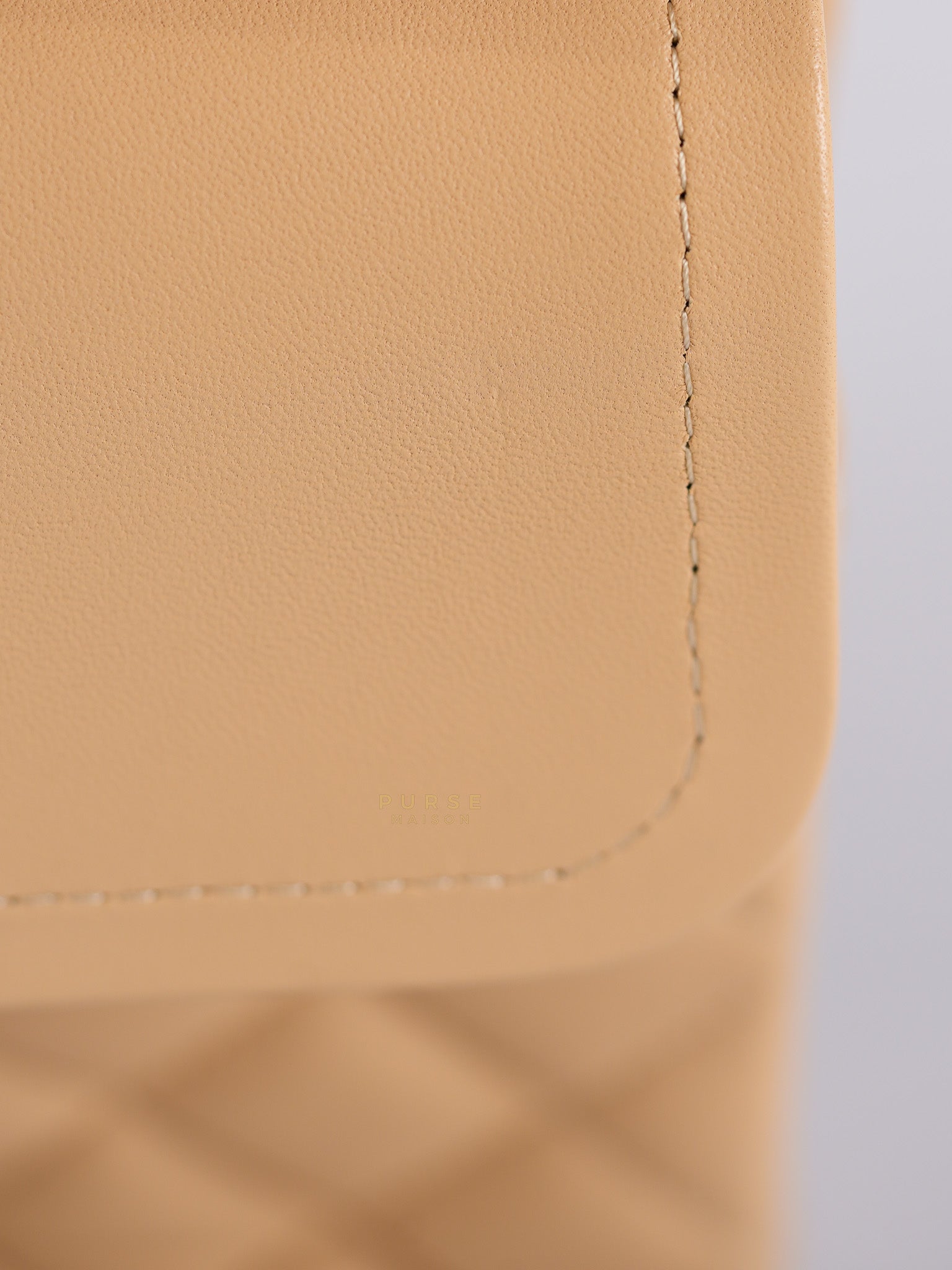 Classic Double Flap Medium in Beige Quilted Lambskin Leather Gold Hardware (Microchip) | Purse Maison Luxury Bags Shop