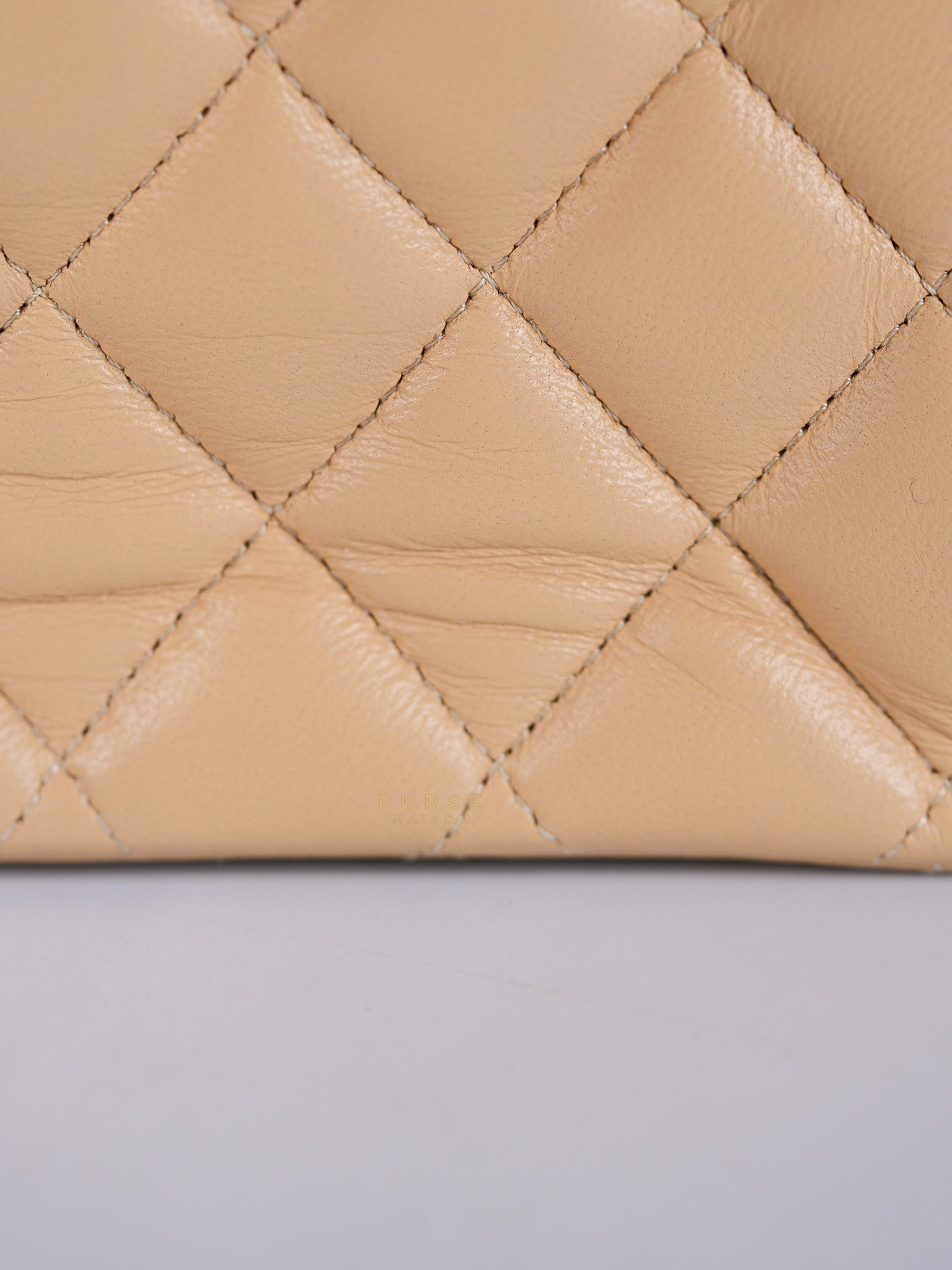 Classic Double Flap Medium in Beige Quilted Lambskin Leather Gold Hardware (Microchip) | Purse Maison Luxury Bags Shop