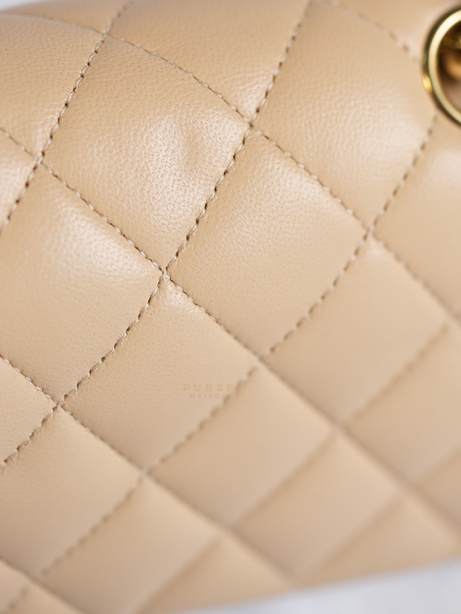 Classic Double Flap Medium in Beige Quilted Lambskin Leather Gold Hardware (Microchip) | Purse Maison Luxury Bags Shop