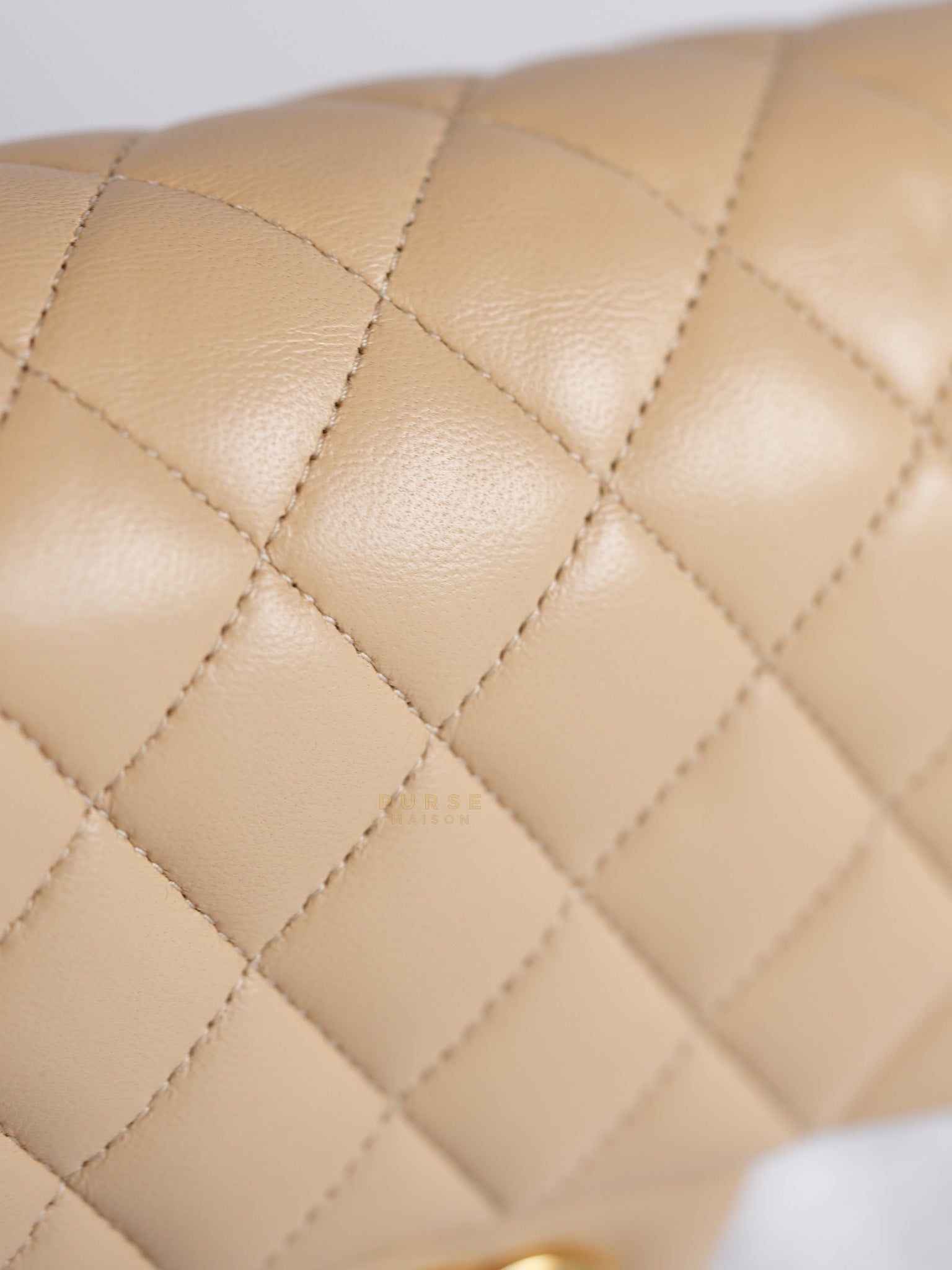 Classic Double Flap Medium in Beige Quilted Lambskin Leather Gold Hardware (Microchip) | Purse Maison Luxury Bags Shop