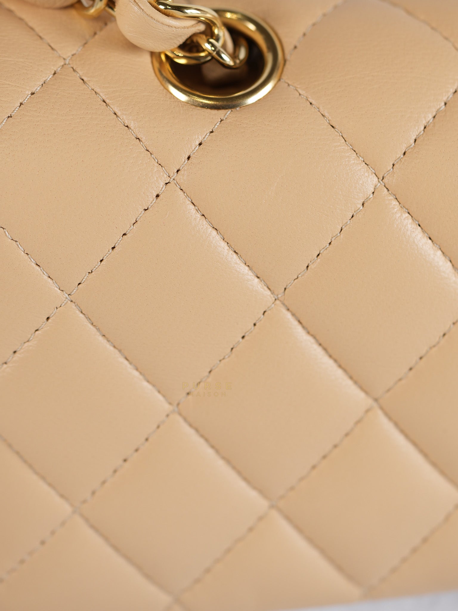 Classic Double Flap Medium in Beige Quilted Lambskin Leather Gold Hardware (Microchip) | Purse Maison Luxury Bags Shop
