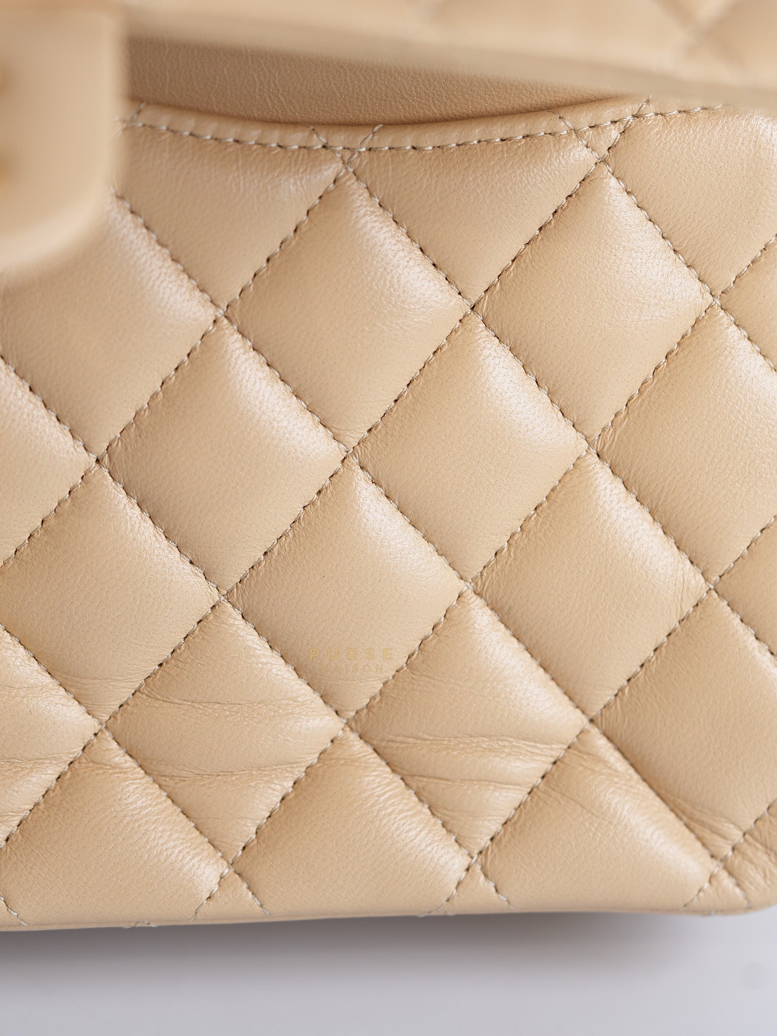 Classic Double Flap Medium in Beige Quilted Lambskin Leather Gold Hardware (Microchip) | Purse Maison Luxury Bags Shop