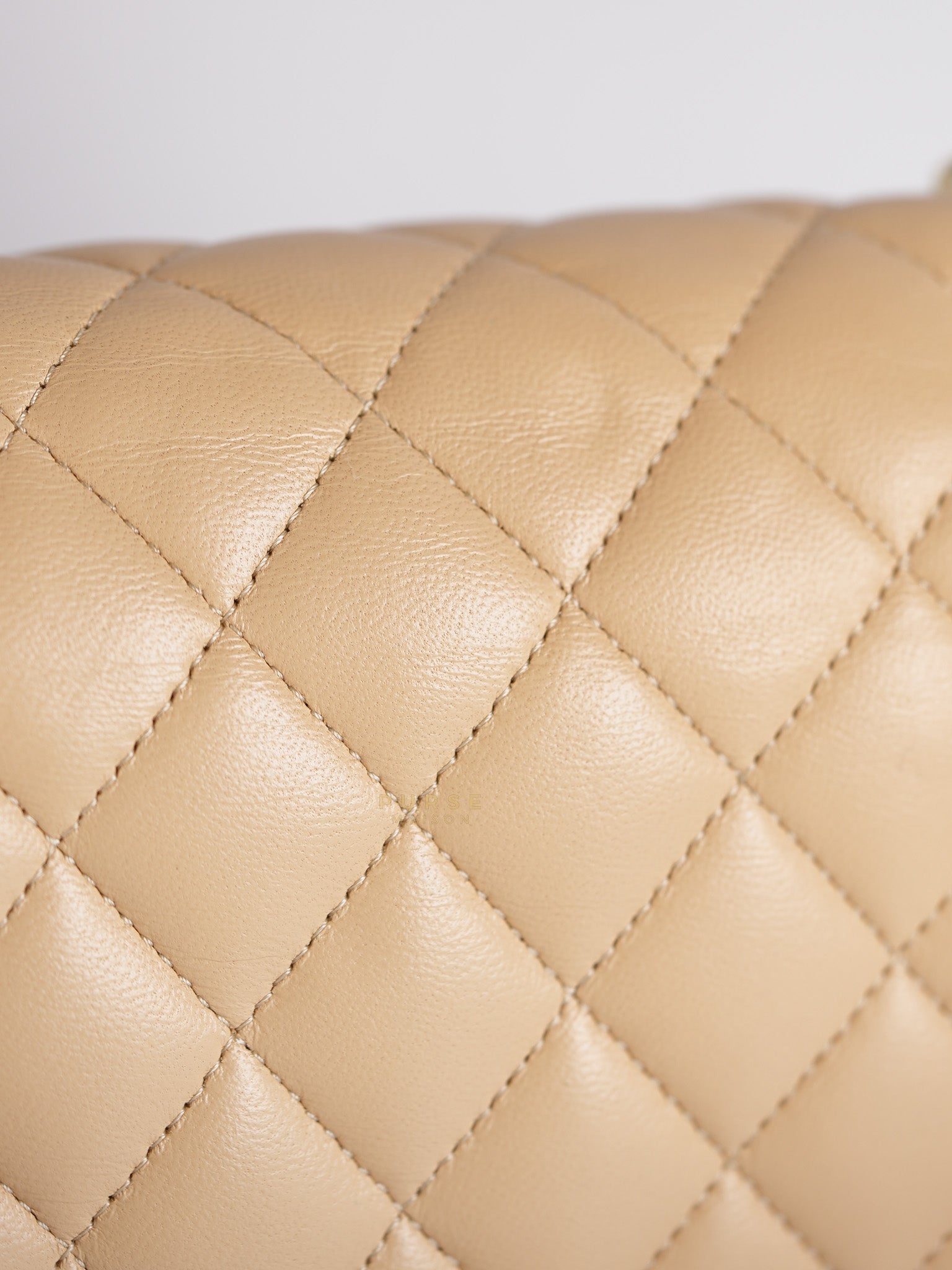 Classic Double Flap Medium in Beige Quilted Lambskin Leather Gold Hardware (Microchip) | Purse Maison Luxury Bags Shop