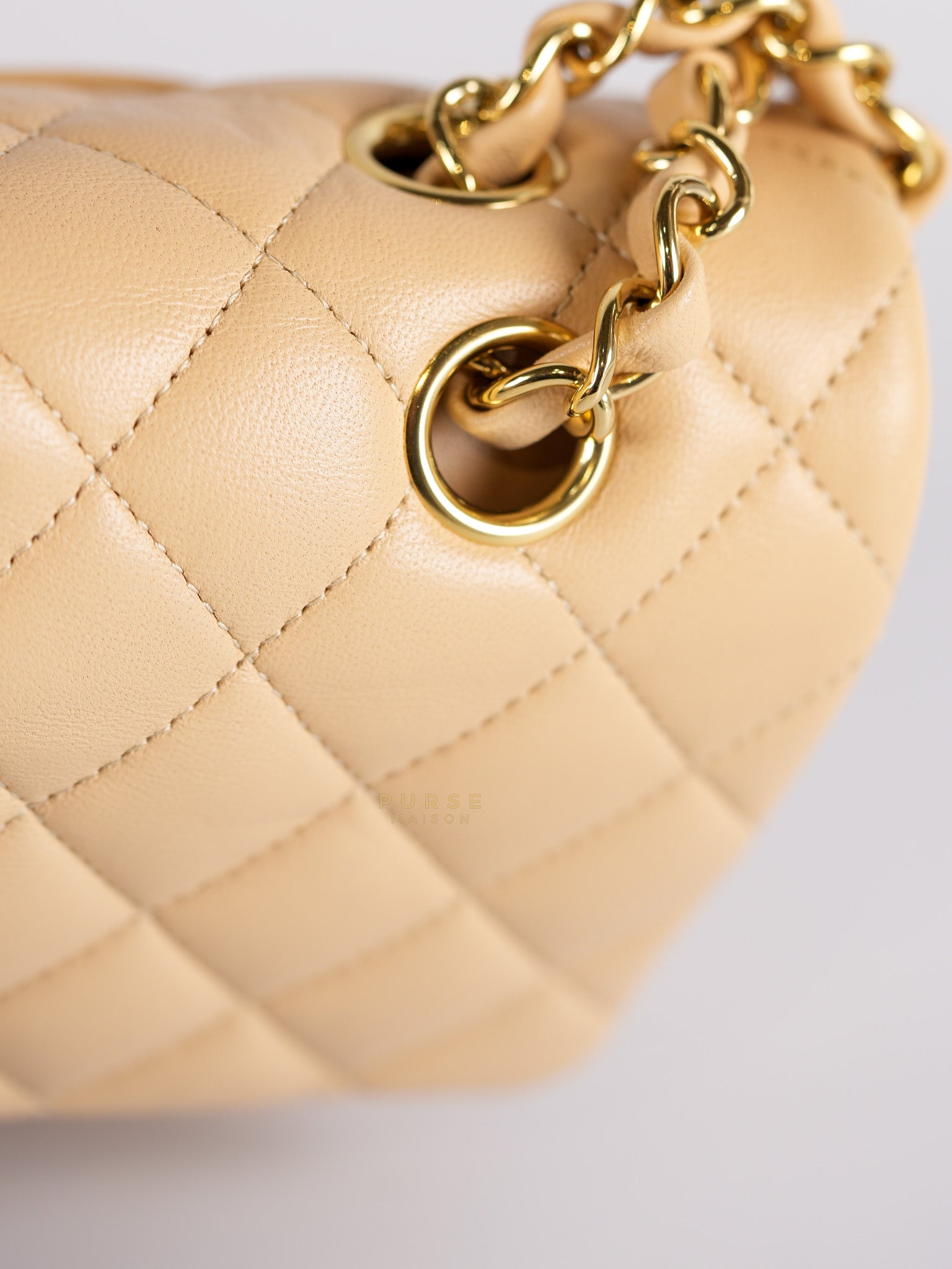 Classic Double Flap Medium in Beige Quilted Lambskin Leather Gold Hardware (Microchip) | Purse Maison Luxury Bags Shop