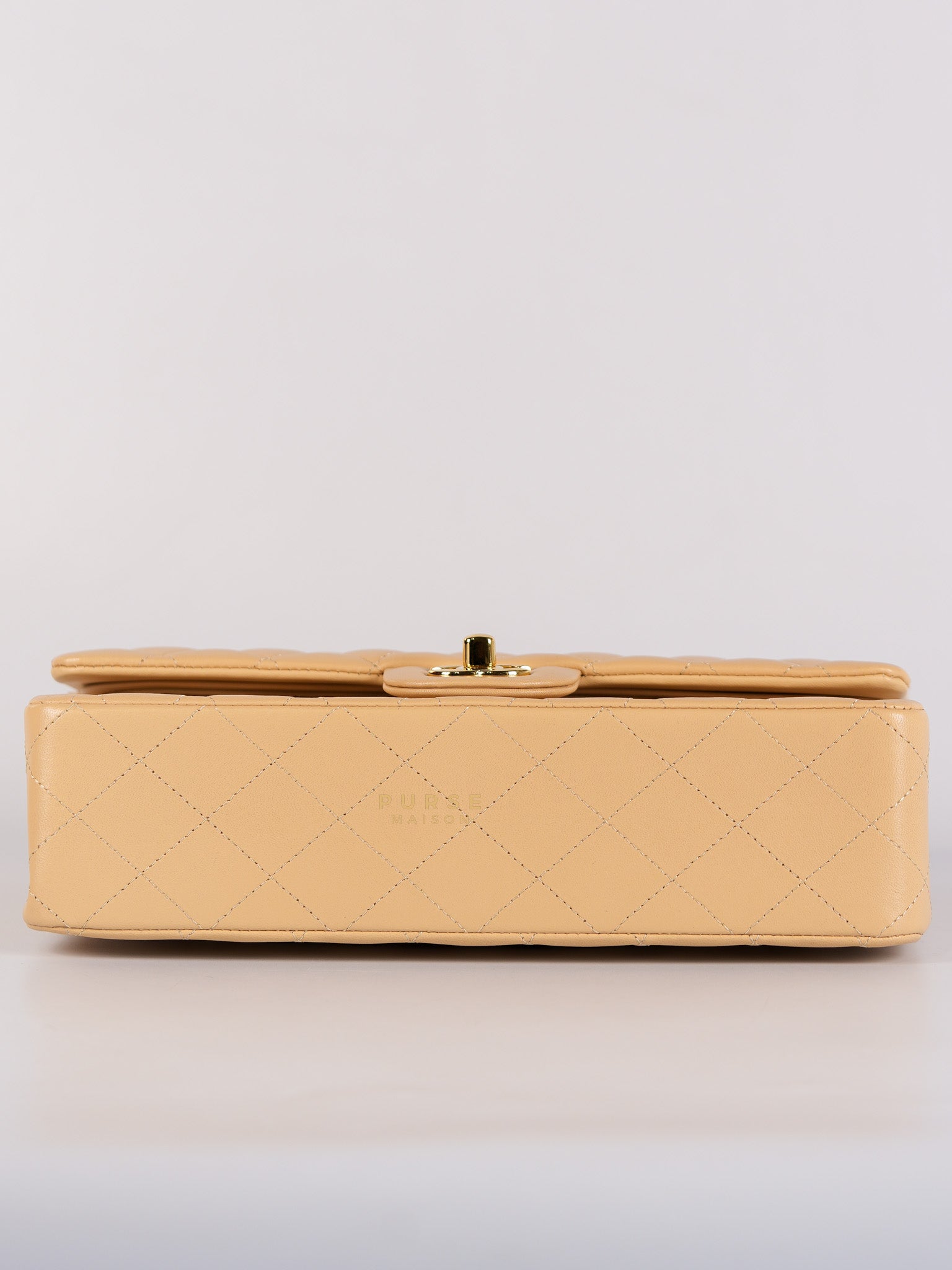 Classic Double Flap Medium in Beige Quilted Lambskin Leather Gold Hardware (Microchip) | Purse Maison Luxury Bags Shop