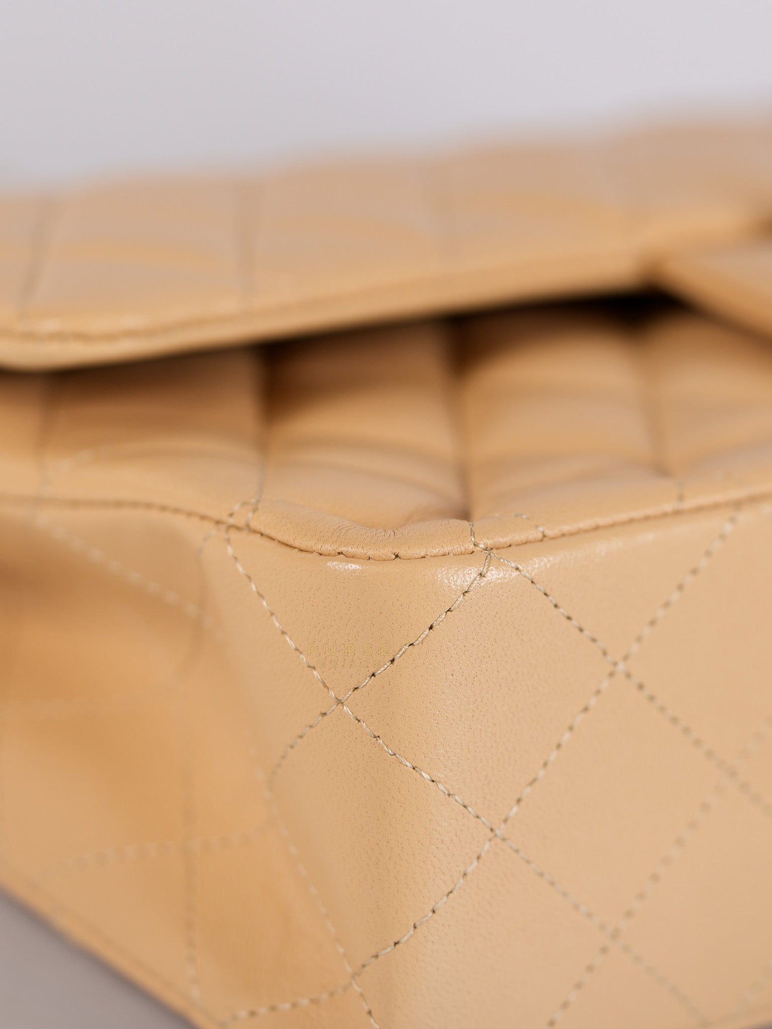 Classic Double Flap Medium in Beige Quilted Lambskin Leather Gold Hardware (Microchip) | Purse Maison Luxury Bags Shop