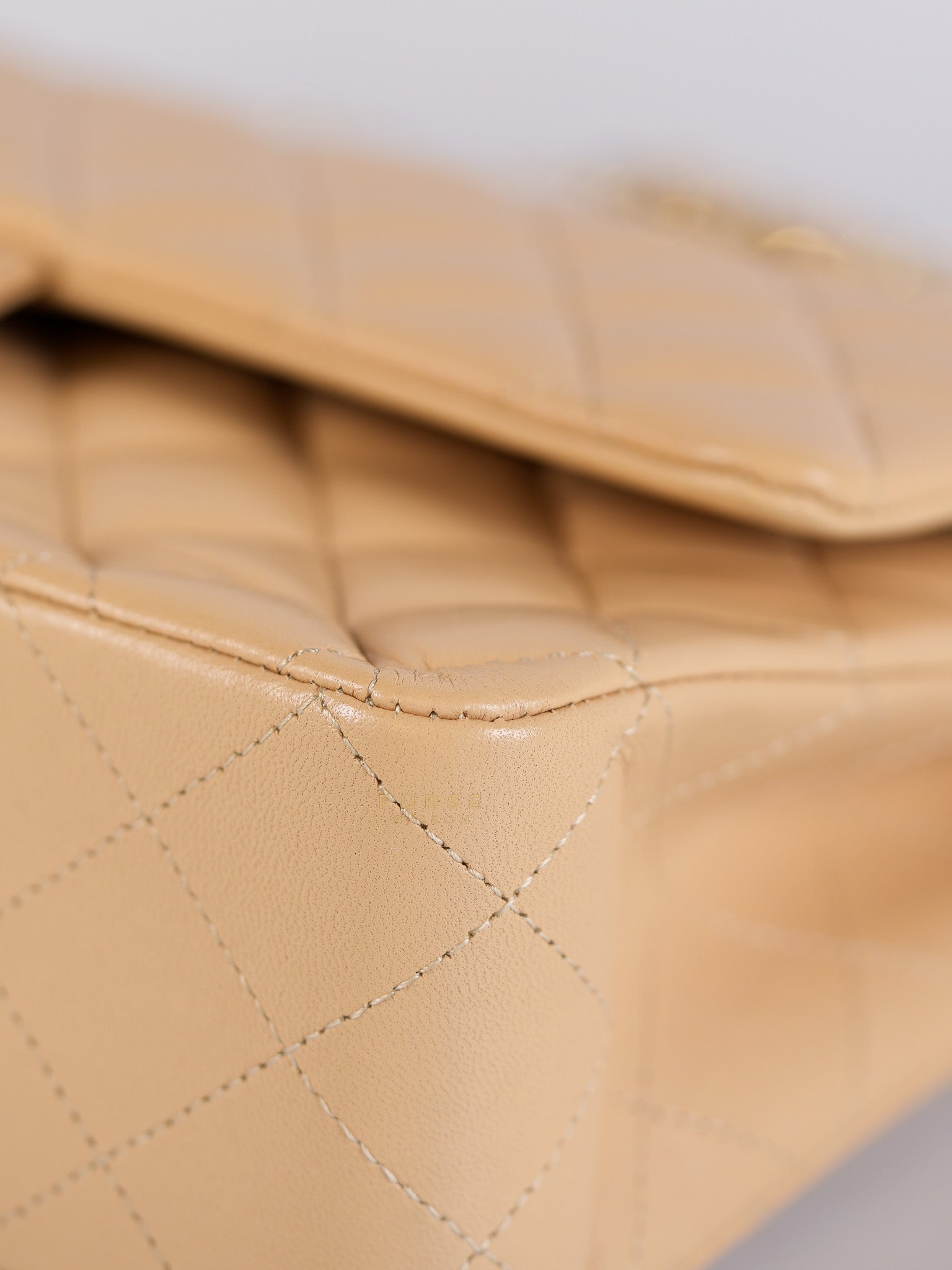 Classic Double Flap Medium in Beige Quilted Lambskin Leather Gold Hardware (Microchip) | Purse Maison Luxury Bags Shop
