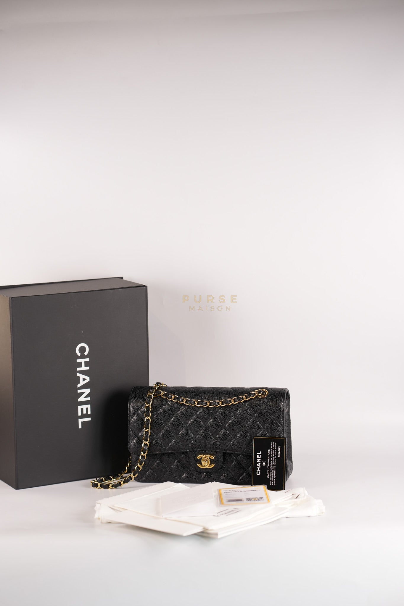 Classic Double Flap Medium in Black Caviar Gold Hardware (Series 20) | Purse Maison Luxury Bags Shop