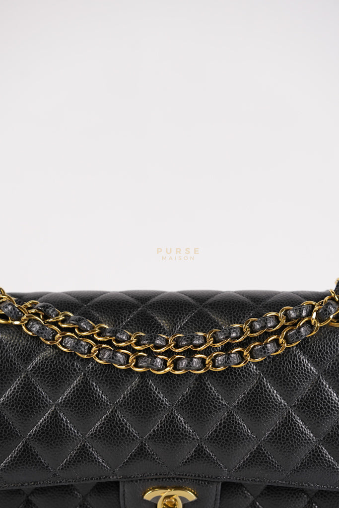 Classic Double Flap Medium in Black Caviar Leather and Gold Hardware (Microchip) | Purse Maison Luxury Bags Shop