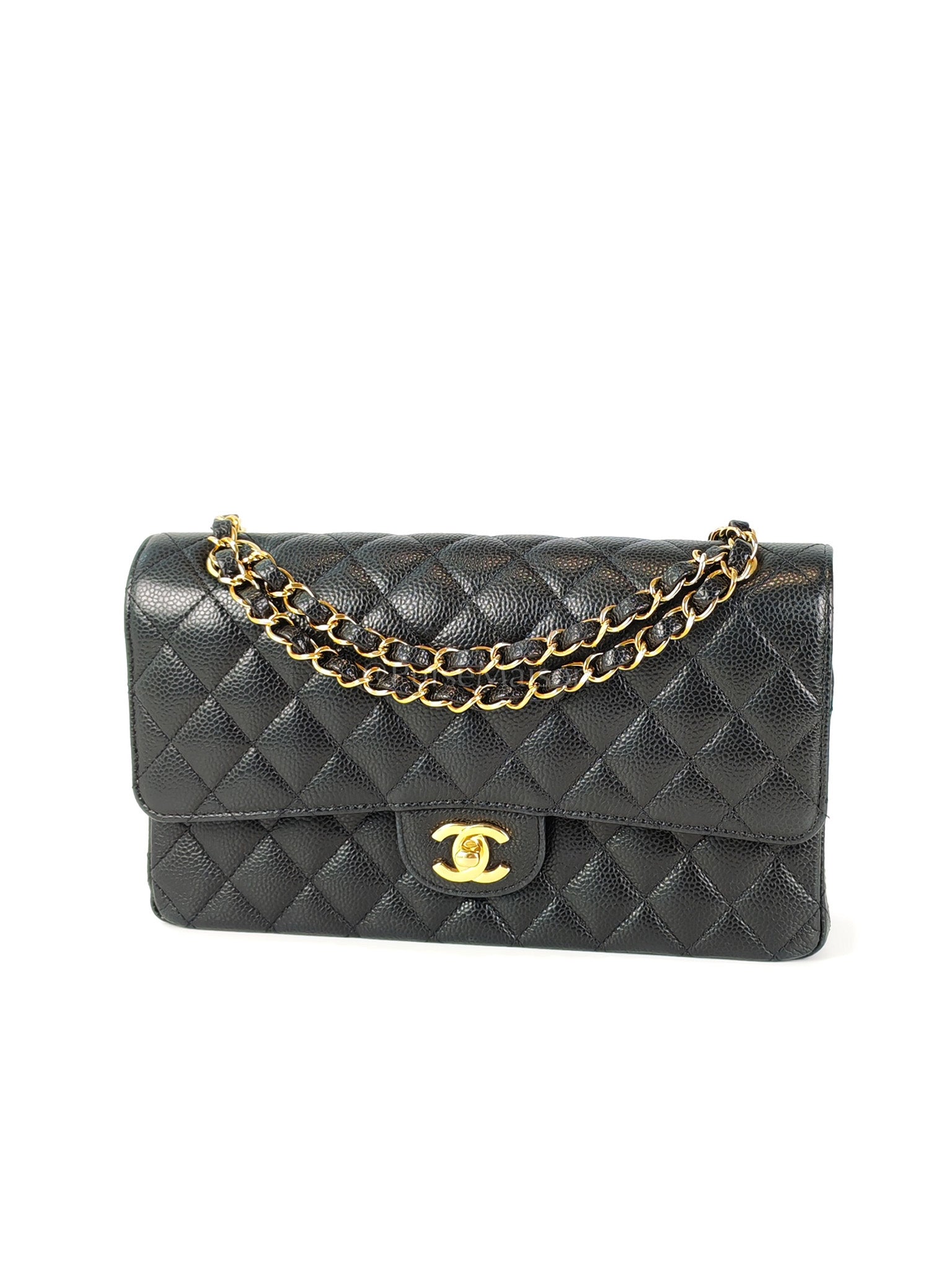 Classic Double Flap Medium in Black Caviar Leather and Gold Hardware (Microchip) | Purse Maison Luxury Bags Shop
