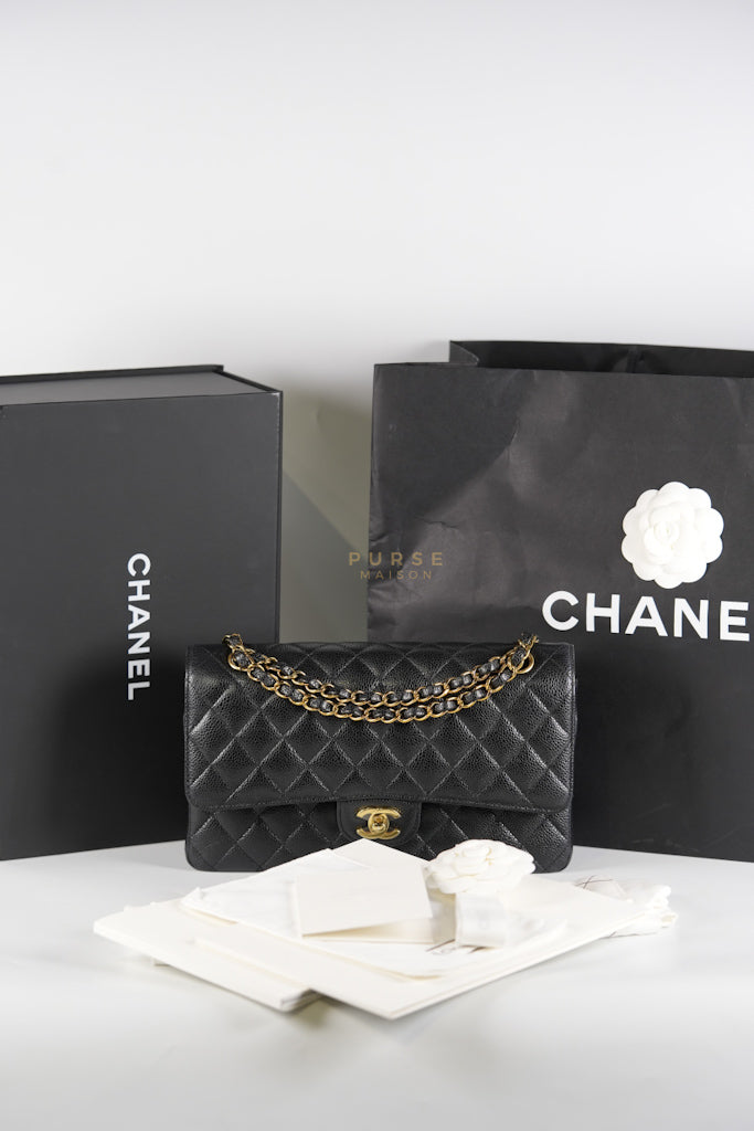 Classic Double Flap Medium in Black Caviar Leather and Gold Hardware (Microchip) | Purse Maison Luxury Bags Shop