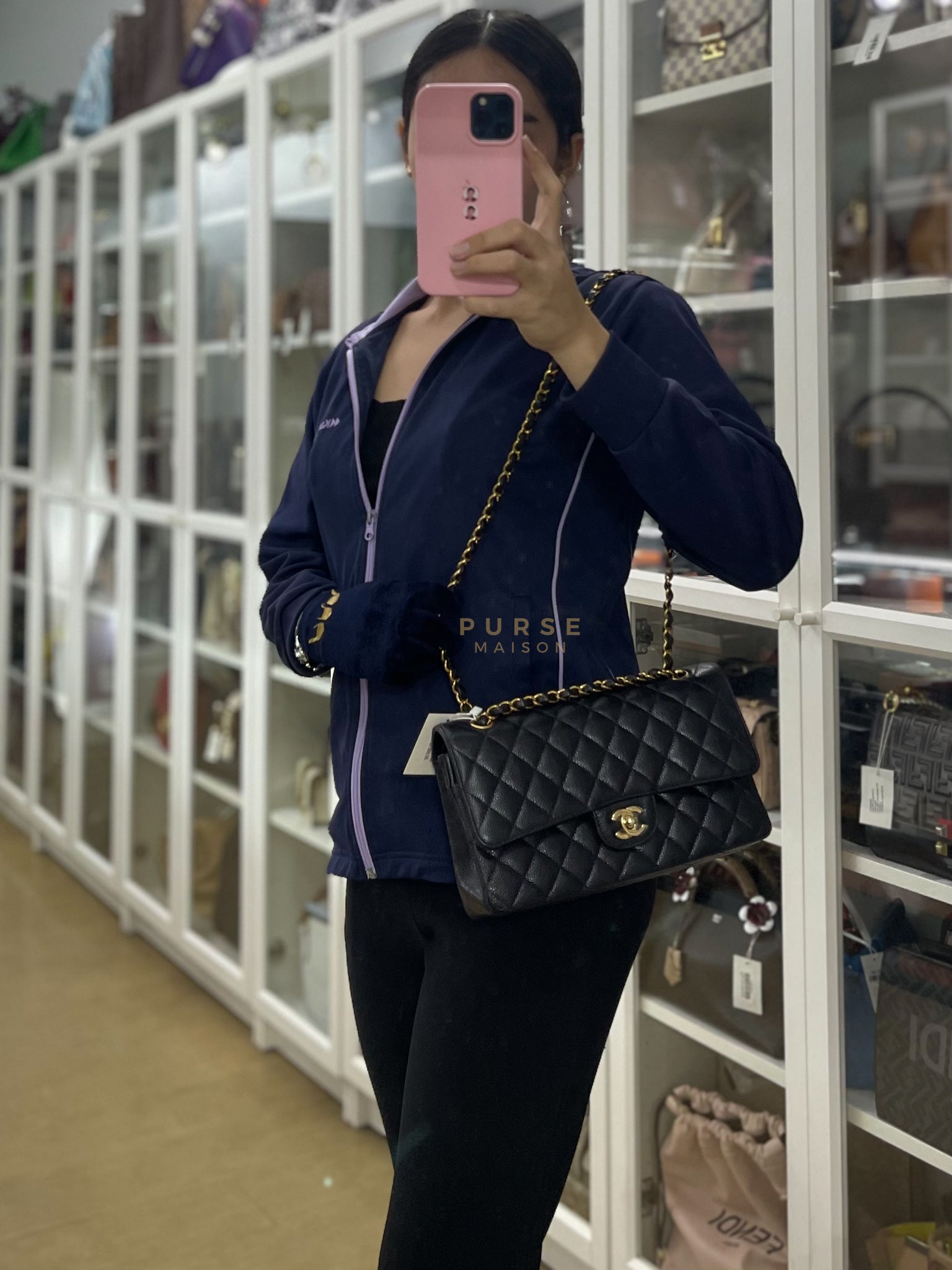 Classic Double Flap Medium in Black Caviar Leather and Gold Hardware (Microchip) | Purse Maison Luxury Bags Shop