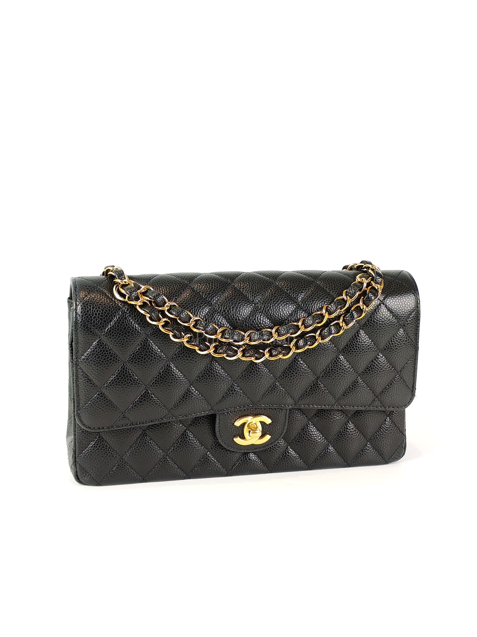 Classic Double Flap Medium in Black Caviar Leather and Gold Hardware (Microchip) | Purse Maison Luxury Bags Shop