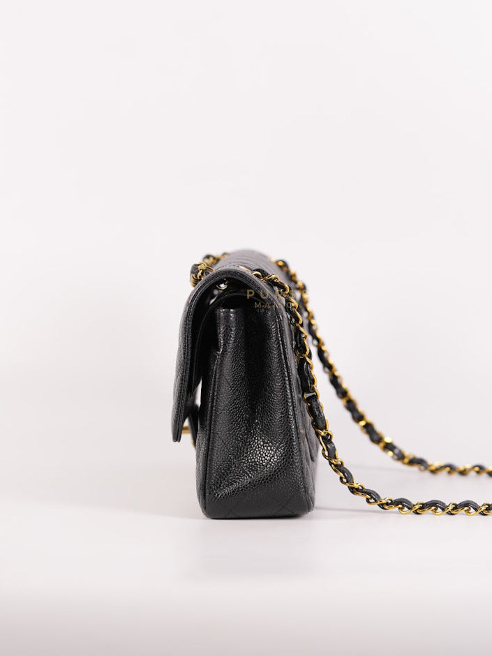 Classic Double Flap Medium in Black Caviar Leather and Gold Hardware (Microchip) | Purse Maison Luxury Bags Shop