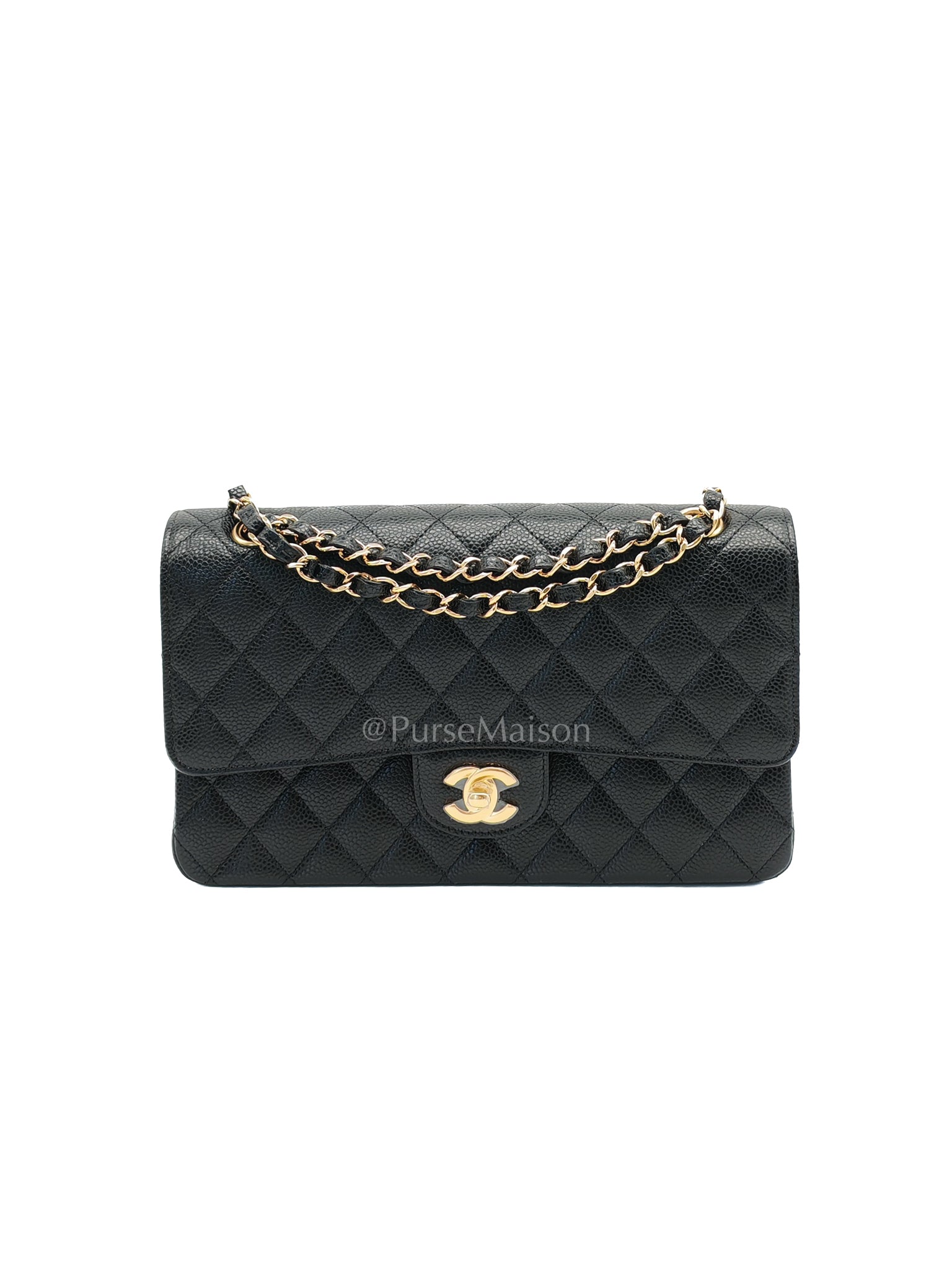 Classic Double Flap Medium in Black Caviar Leather and Gold Hardware (Microchip) | Purse Maison Luxury Bags Shop