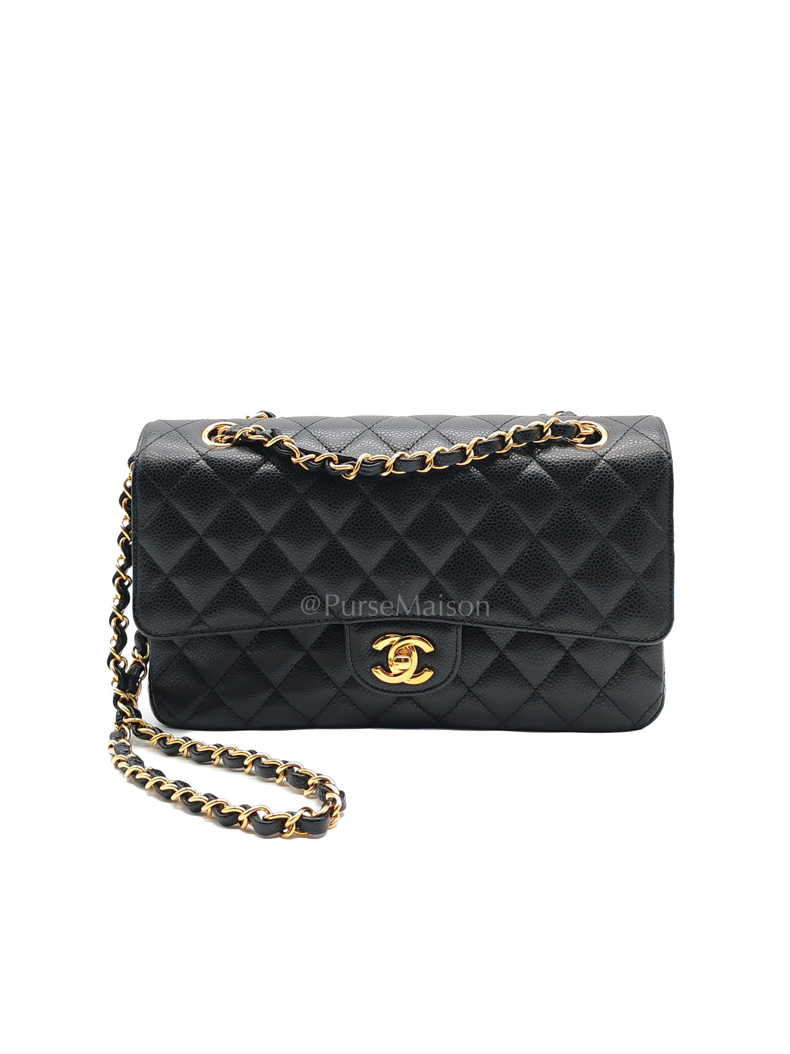 Classic Double Flap Medium in Black Caviar Leather and Gold Hardware (Microchip) | Purse Maison Luxury Bags Shop