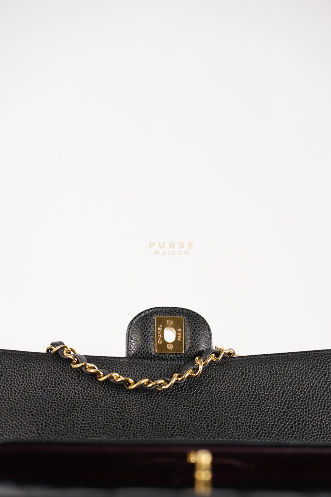 Classic Double Flap Medium in Black Caviar Leather and Gold Hardware Series 19 | Purse Maison Luxury Bags Shop