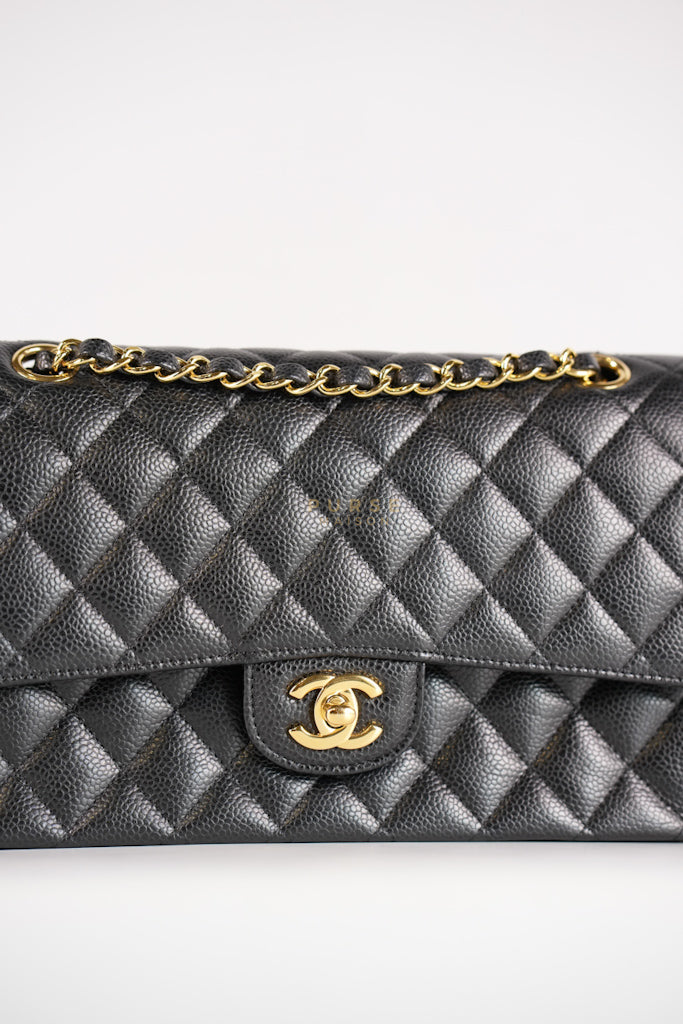 Classic Double Flap Medium in Black Caviar Leather and Gold Hardware Series 19 | Purse Maison Luxury Bags Shop