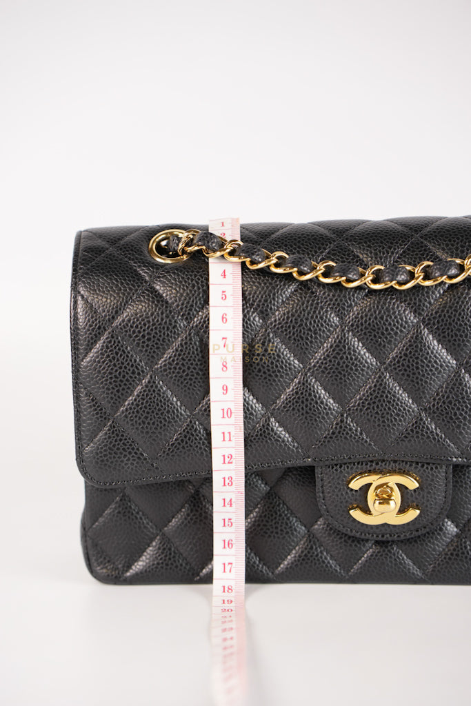 Classic Double Flap Medium in Black Caviar Leather and Gold Hardware Series 19 | Purse Maison Luxury Bags Shop