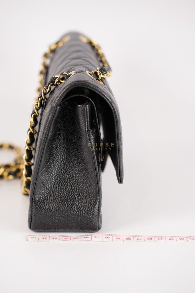 Classic Double Flap Medium in Black Caviar Leather and Gold Hardware Series 19 | Purse Maison Luxury Bags Shop