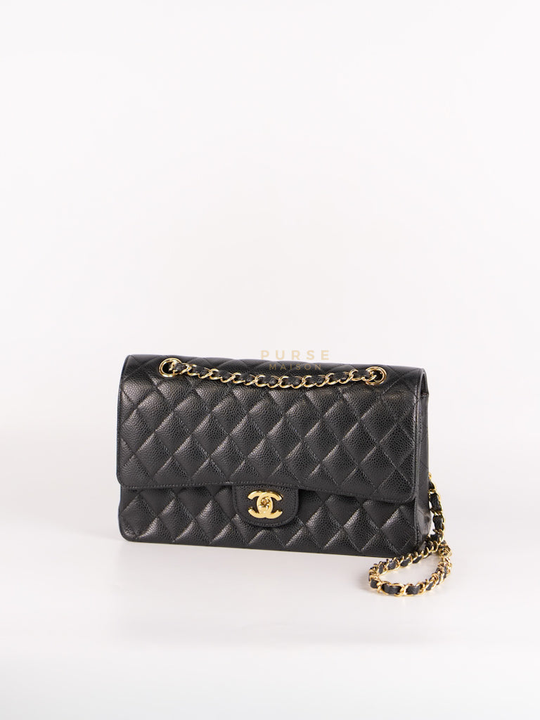 Classic Double Flap Medium in Black Caviar Leather and Gold Hardware Series 19 | Purse Maison Luxury Bags Shop