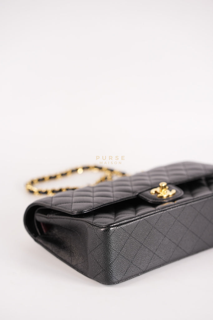 Classic Double Flap Medium in Black Caviar Leather and Gold Hardware Series 19 | Purse Maison Luxury Bags Shop