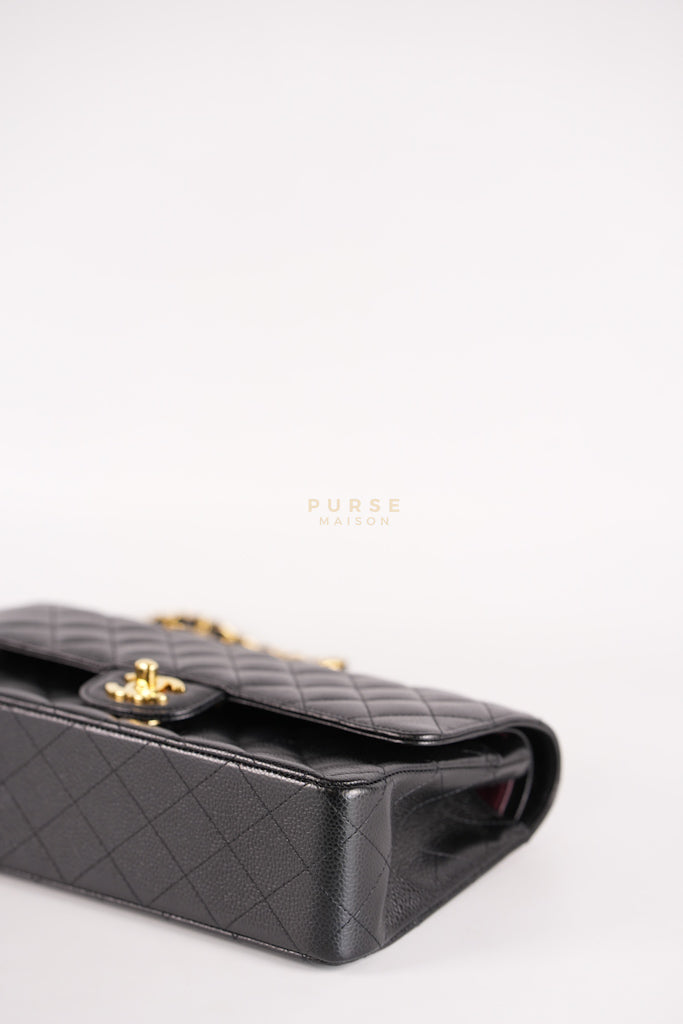 Classic Double Flap Medium in Black Caviar Leather and Gold Hardware Series 19 | Purse Maison Luxury Bags Shop