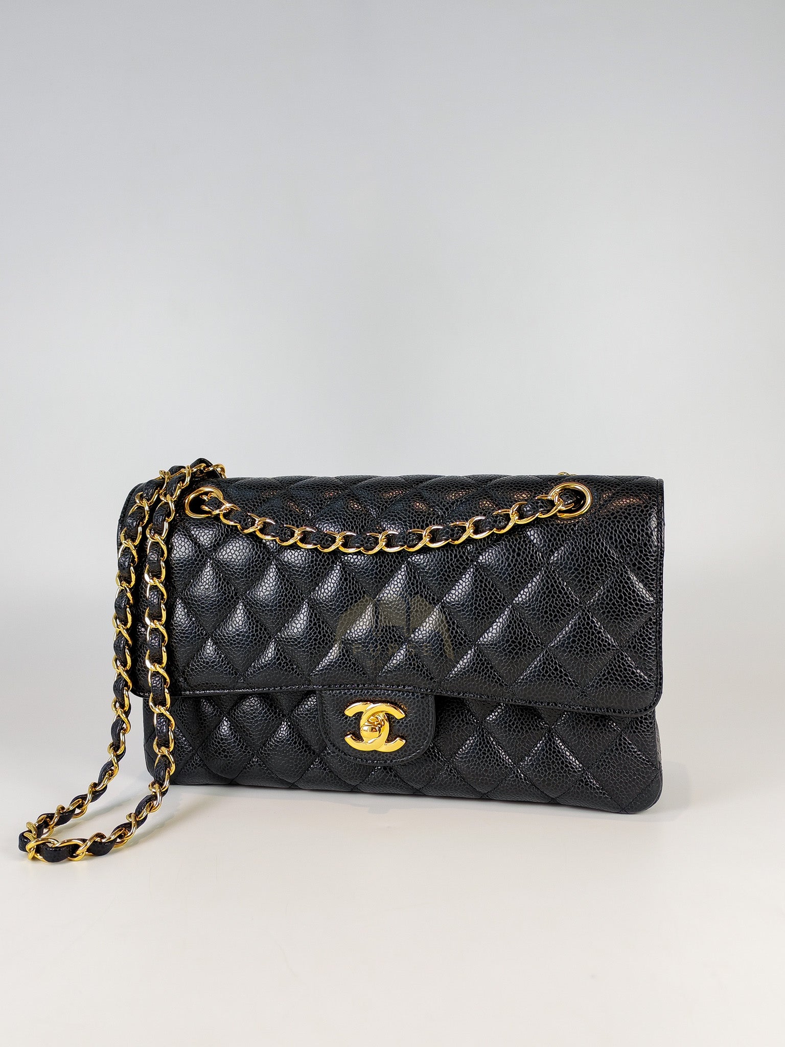 Classic Double Flap Medium in Black Caviar Leather and Gold Hardware Series 20 | Purse Maison Luxury Bags Shop