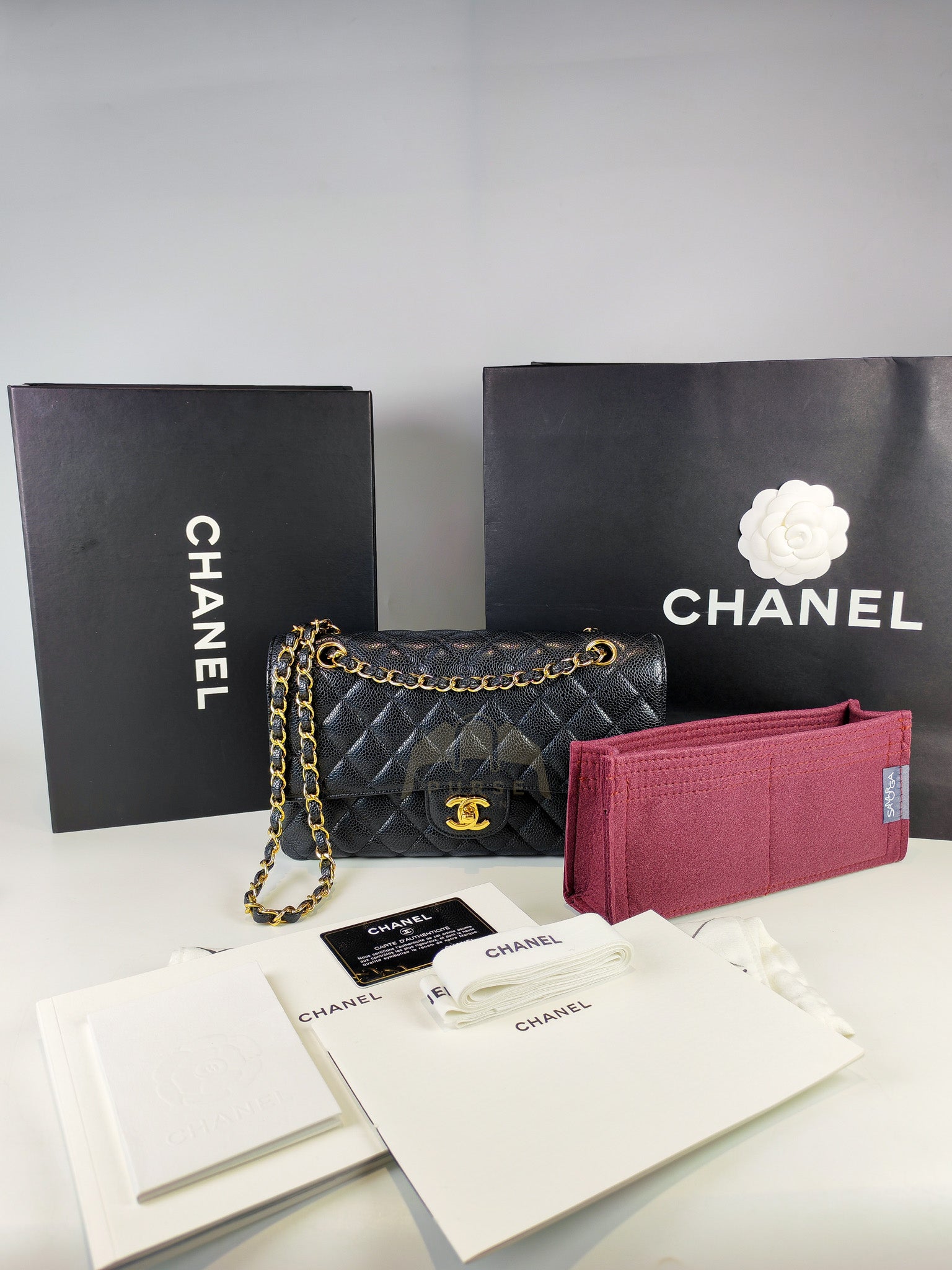 Classic Double Flap Medium in Black Caviar Leather and Gold Hardware Series 20 | Purse Maison Luxury Bags Shop