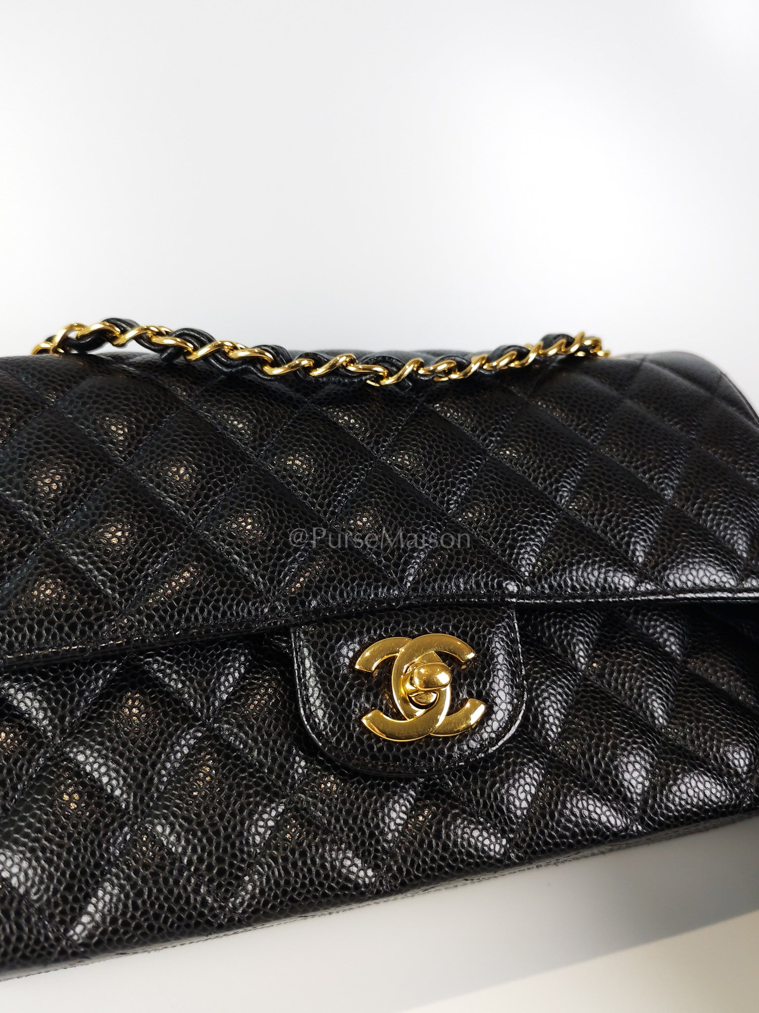 Classic Double Flap Medium in Black Caviar Leather and Gold Hardware Series 29 | Purse Maison Luxury Bags Shop
