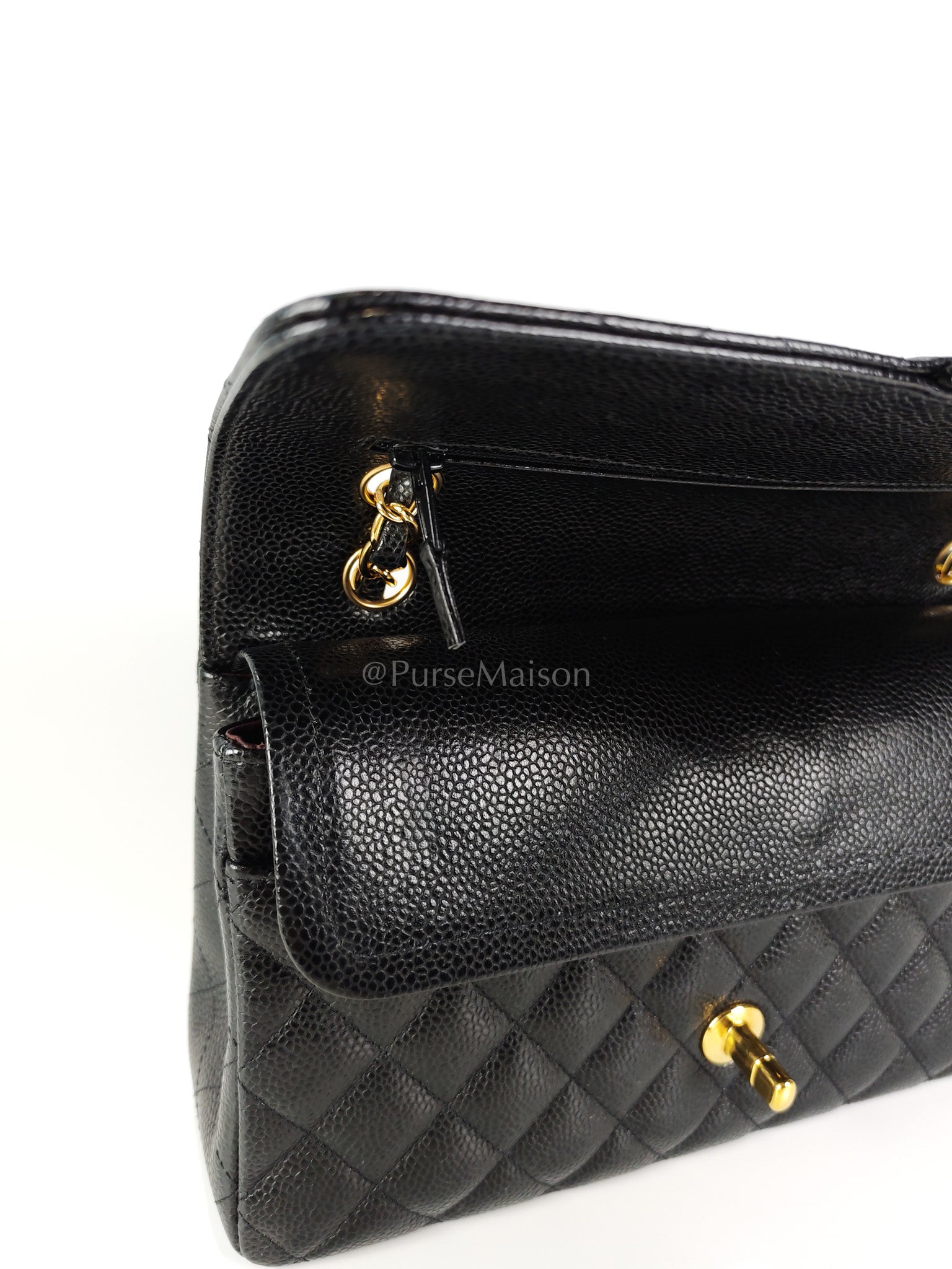 Classic Double Flap Medium in Black Caviar Leather and Gold Hardware Series 29 | Purse Maison Luxury Bags Shop