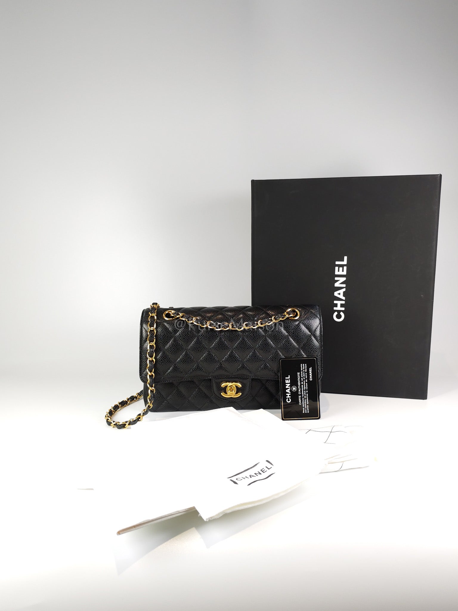 Classic Double Flap Medium in Black Caviar Leather and Gold Hardware Series 29 | Purse Maison Luxury Bags Shop