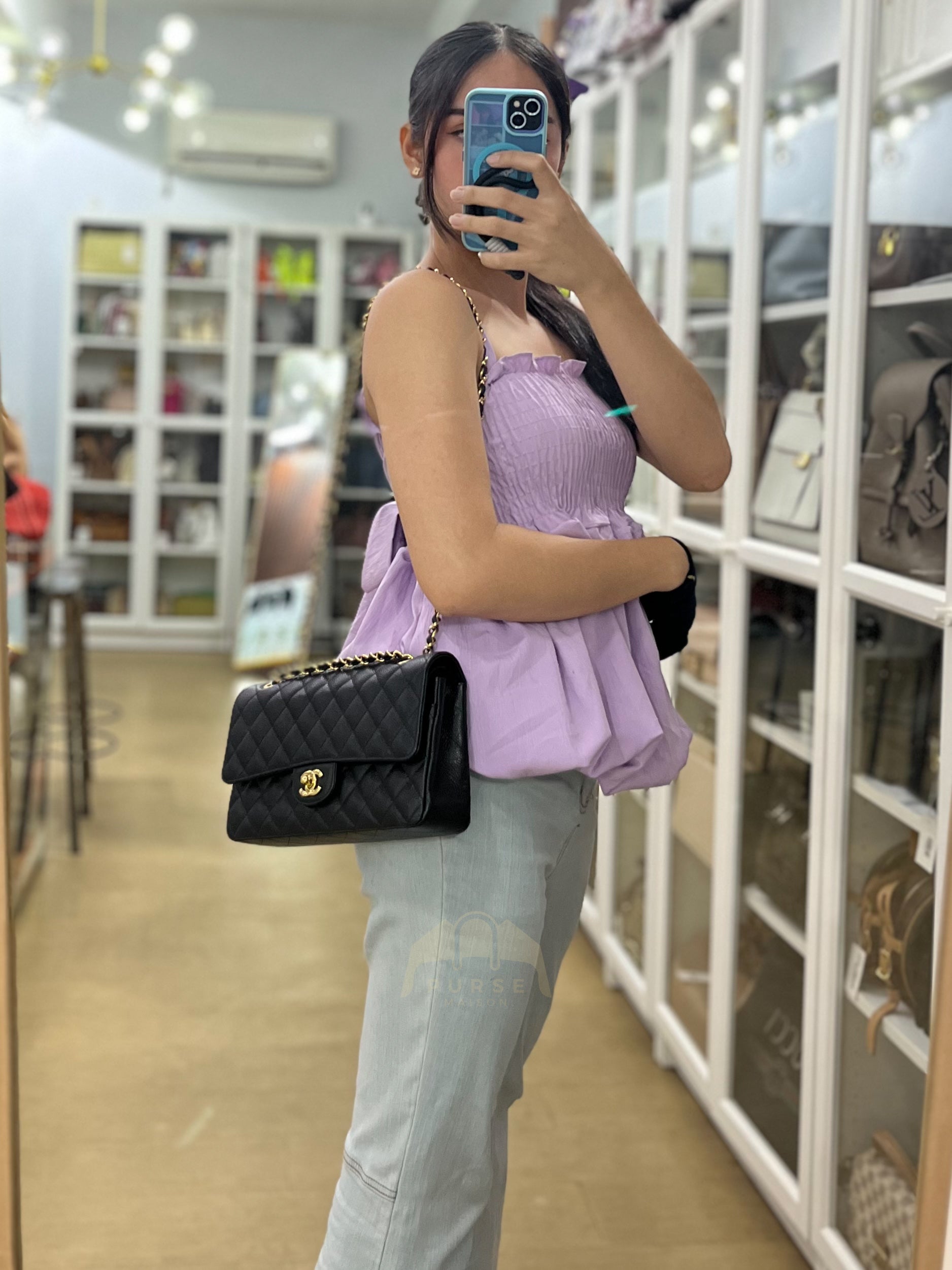 Classic Double Flap Medium in Black Caviar Leather and Gold Hardware (Microchip) | Purse Maison Luxury Bags Shop