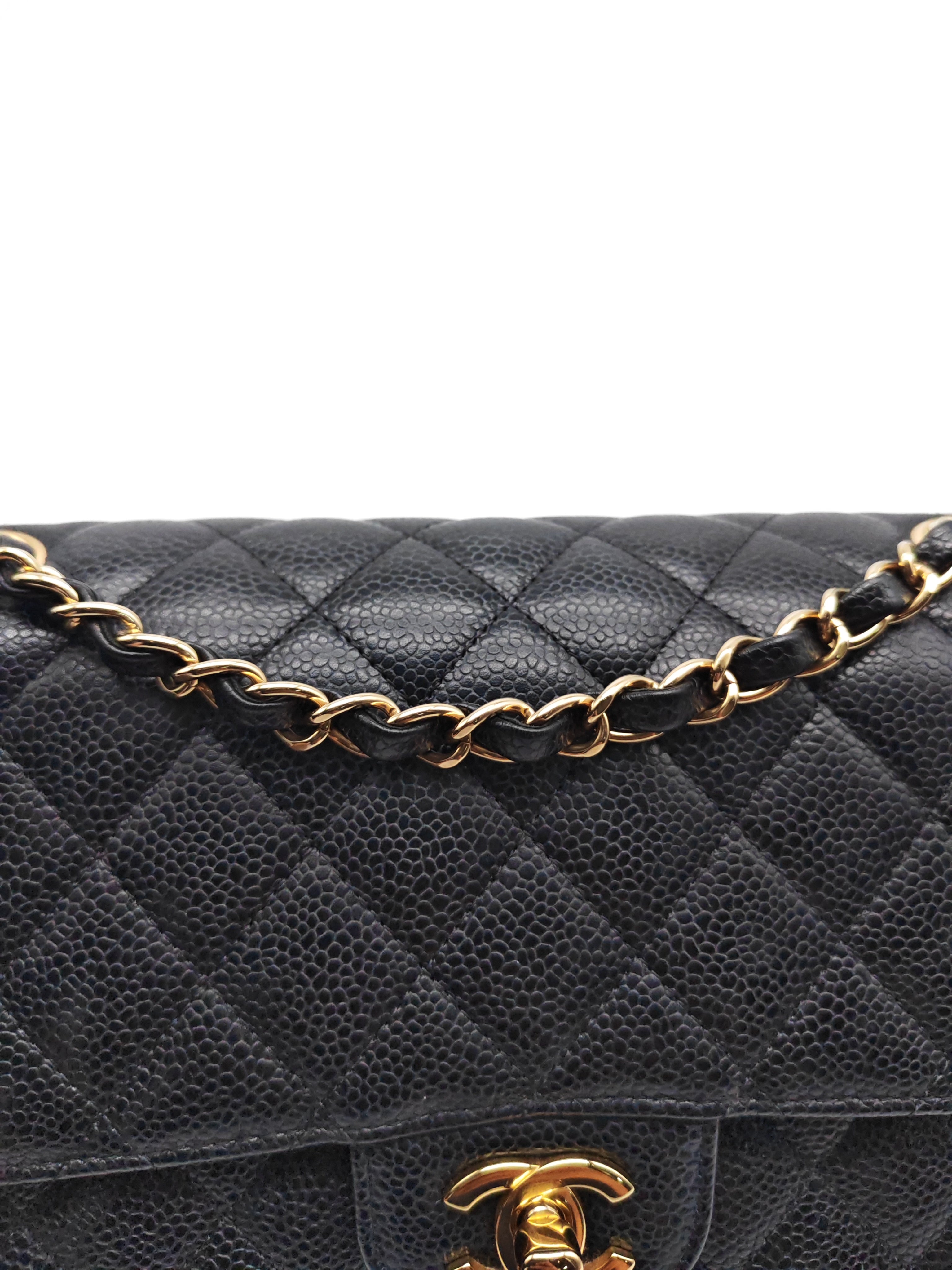 Classic Double Flap Medium in Black Caviar Leather and Gold Hardware(Microchip) | Purse Maison Luxury Bags Shop
