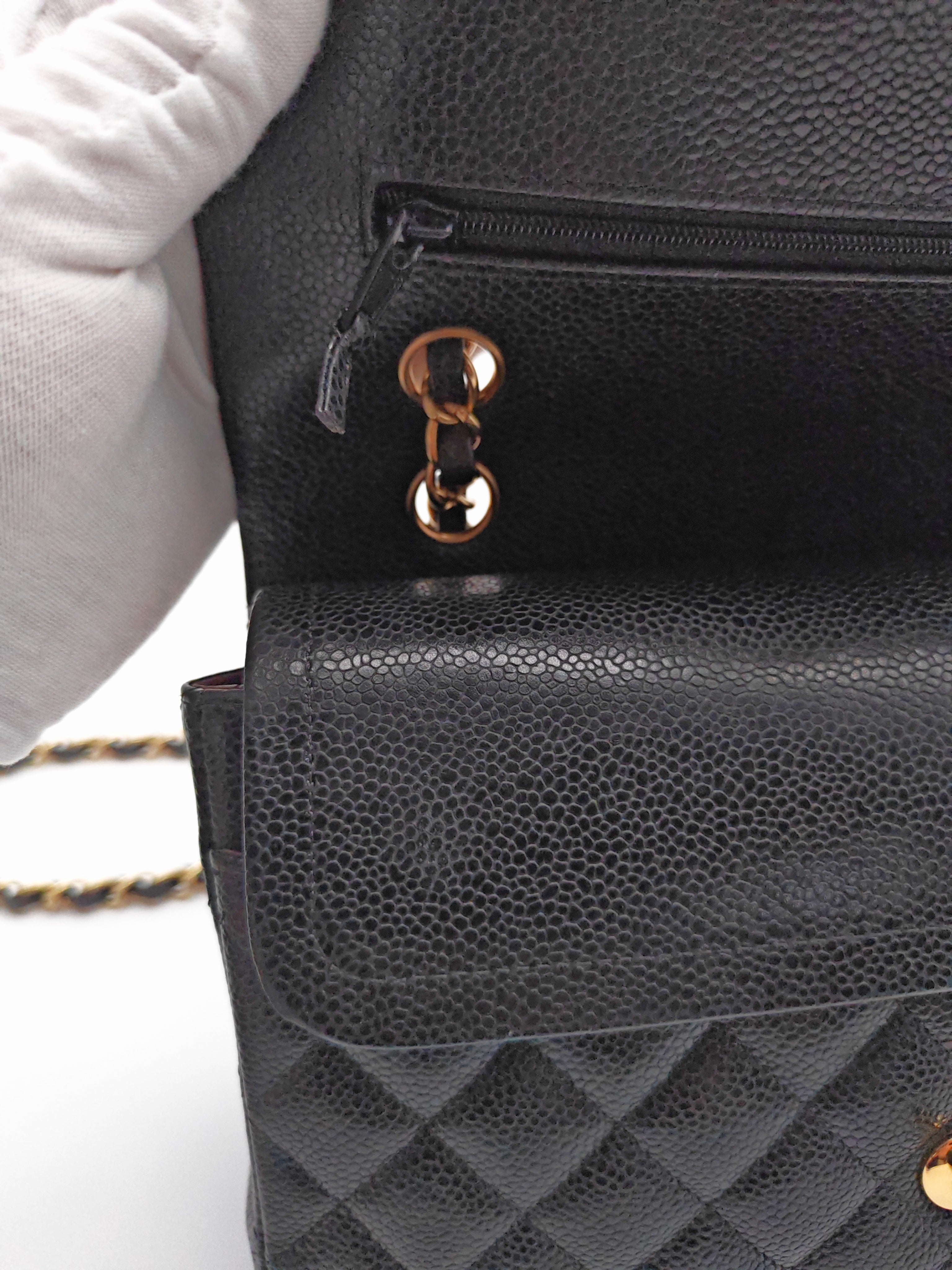 Classic Double Flap Medium in Black Caviar Leather and Gold Hardware(Microchip) | Purse Maison Luxury Bags Shop