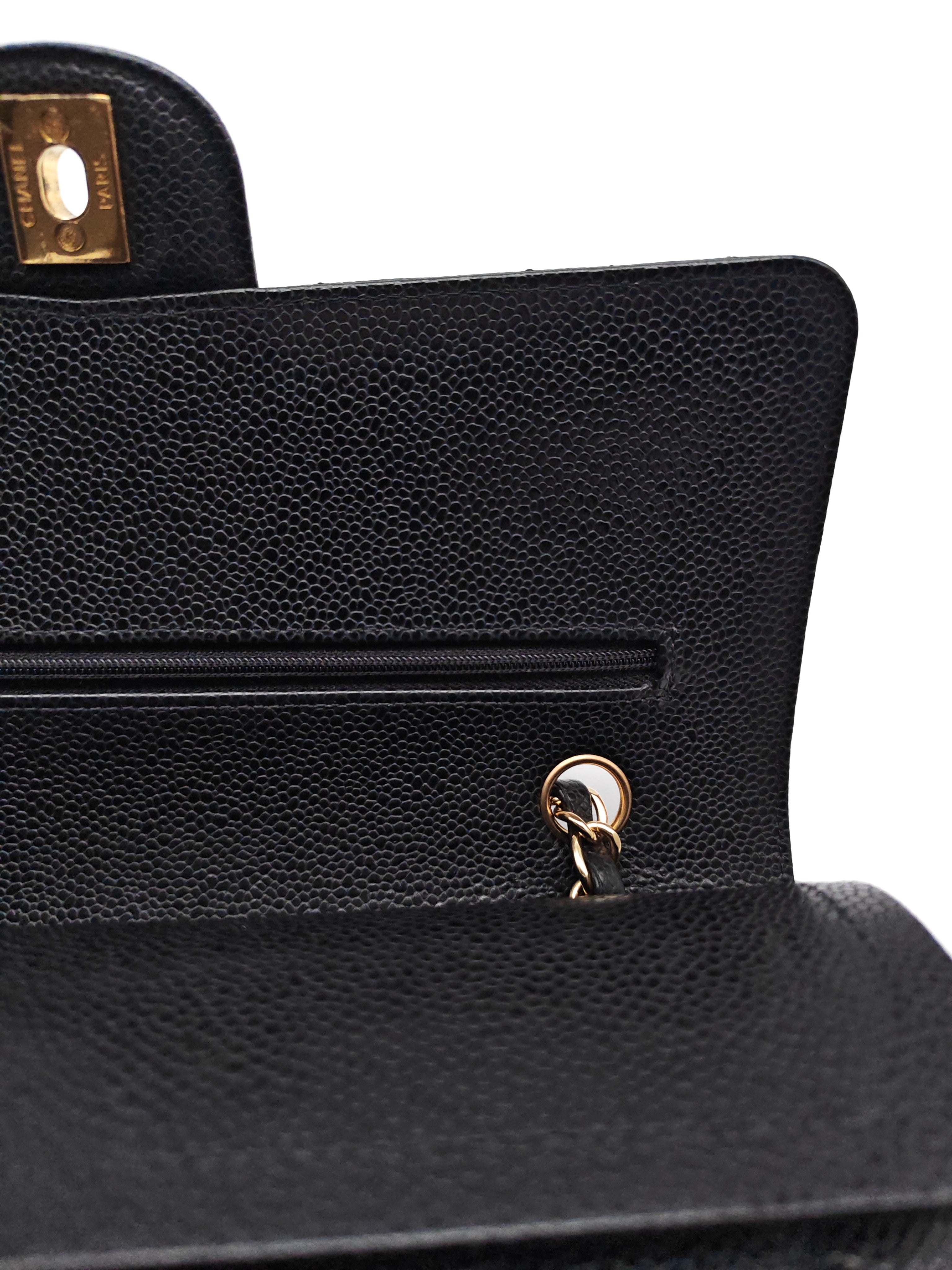 Classic Double Flap Medium in Black Caviar Leather and Gold Hardware(Microchip) | Purse Maison Luxury Bags Shop