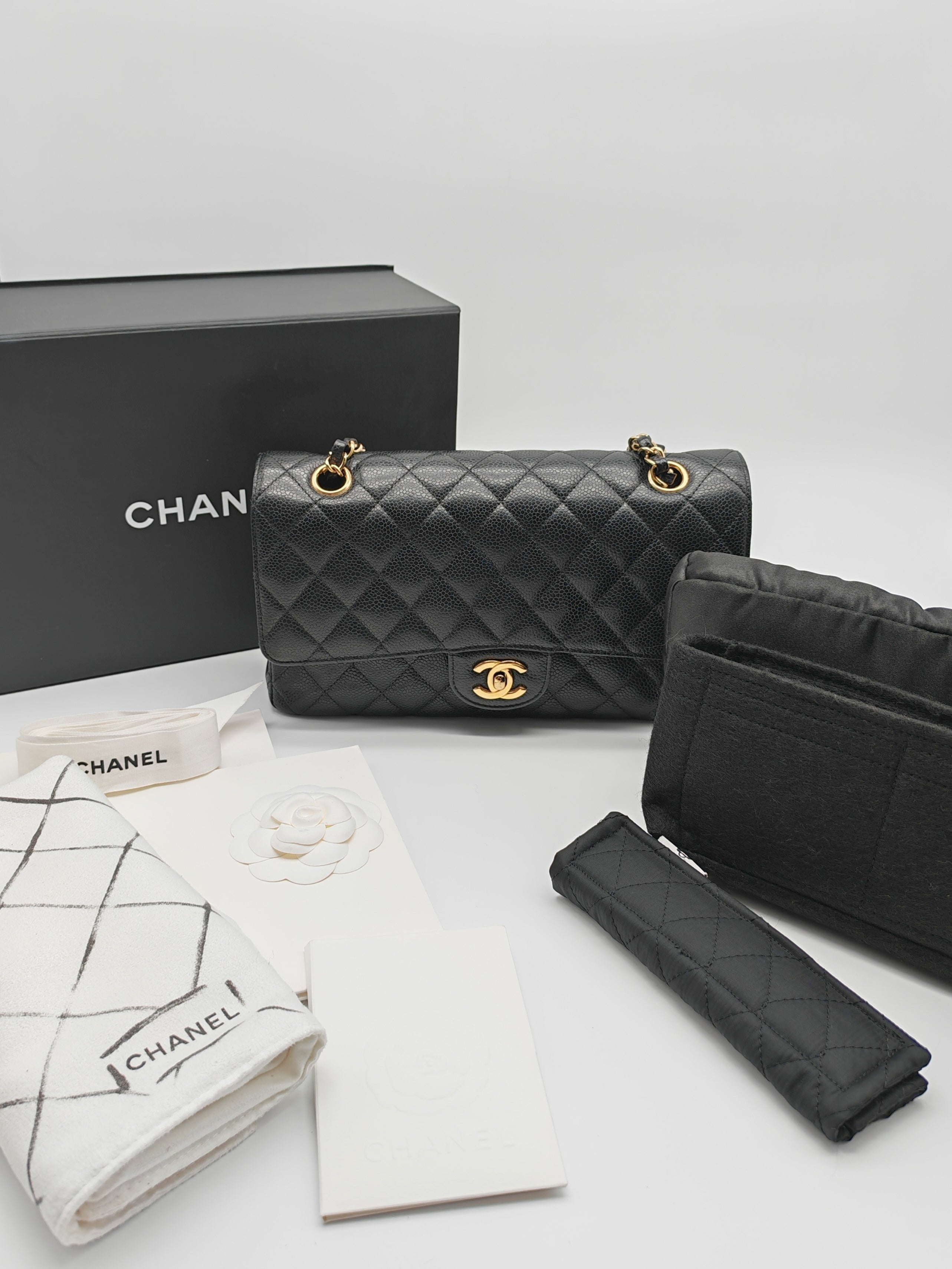 Classic Double Flap Medium in Black Caviar Leather and Gold Hardware(Microchip) | Purse Maison Luxury Bags Shop