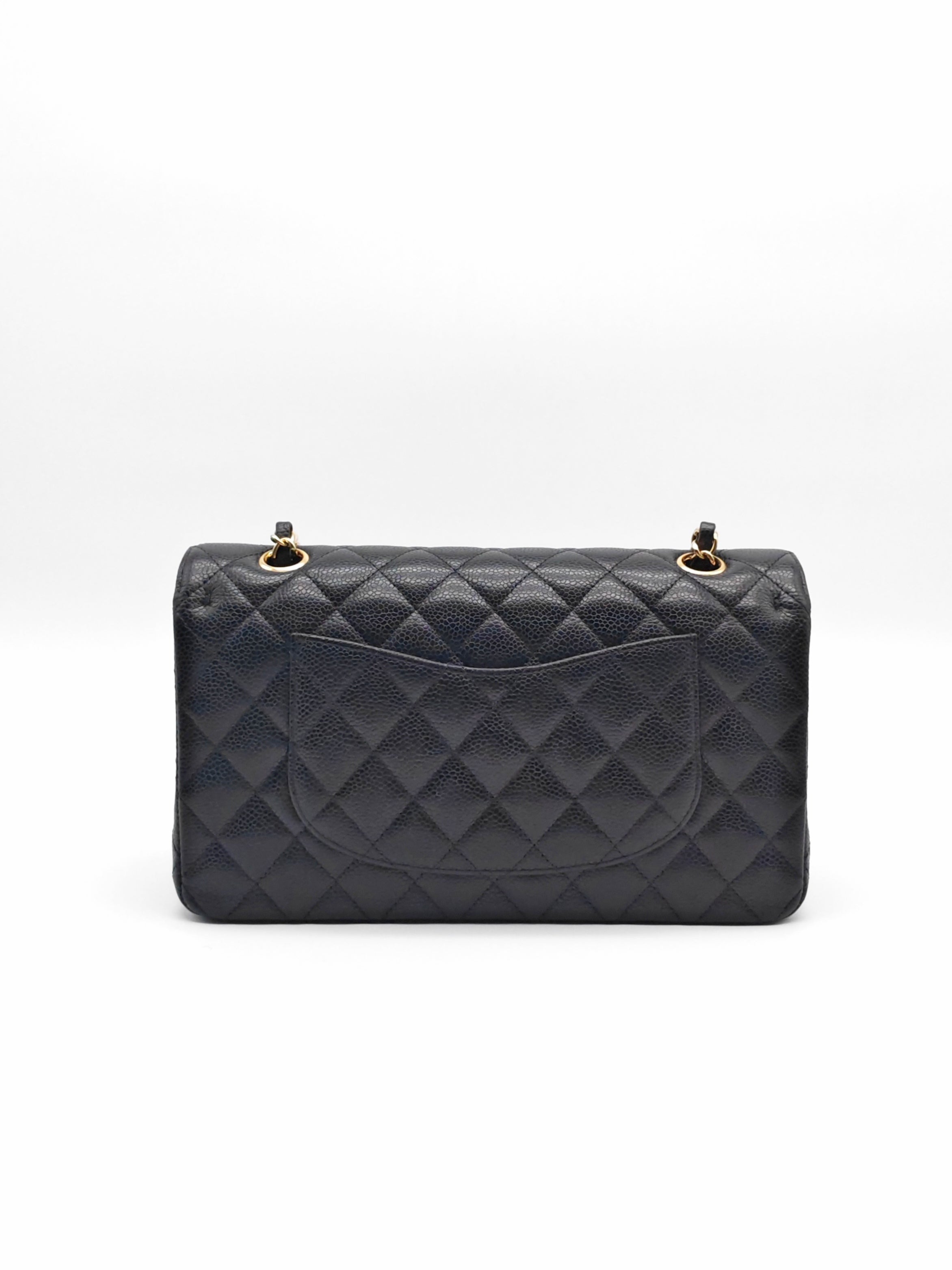 Classic Double Flap Medium in Black Caviar Leather and Gold Hardware(Microchip) | Purse Maison Luxury Bags Shop