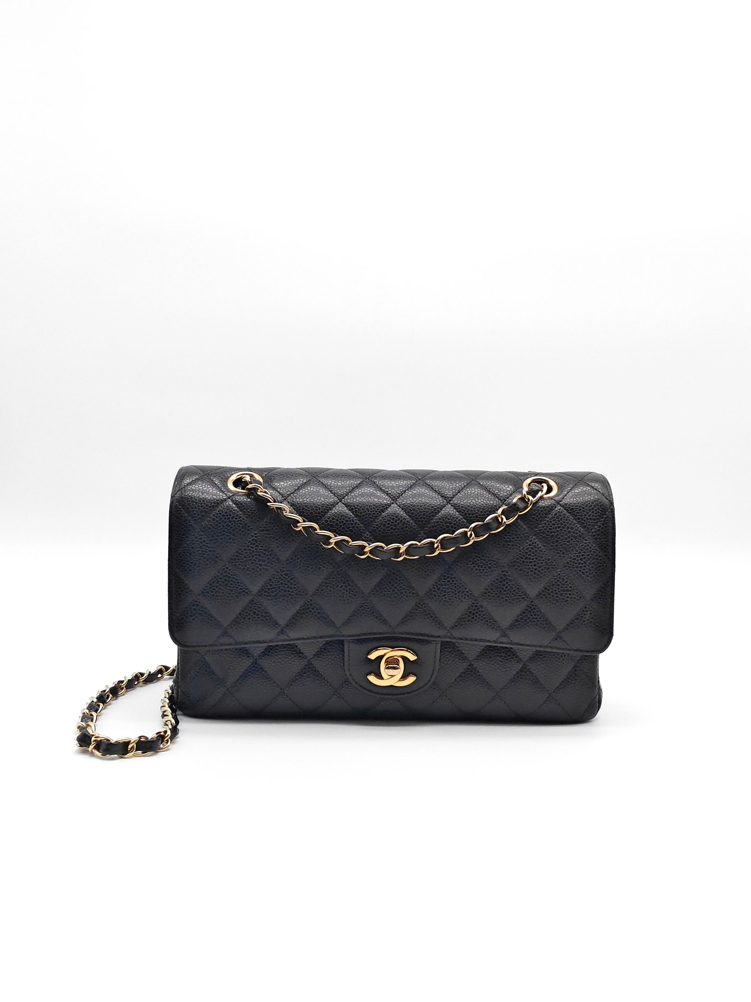 Classic Double Flap Medium in Black Caviar Leather and Gold Hardware(Microchip) | Purse Maison Luxury Bags Shop