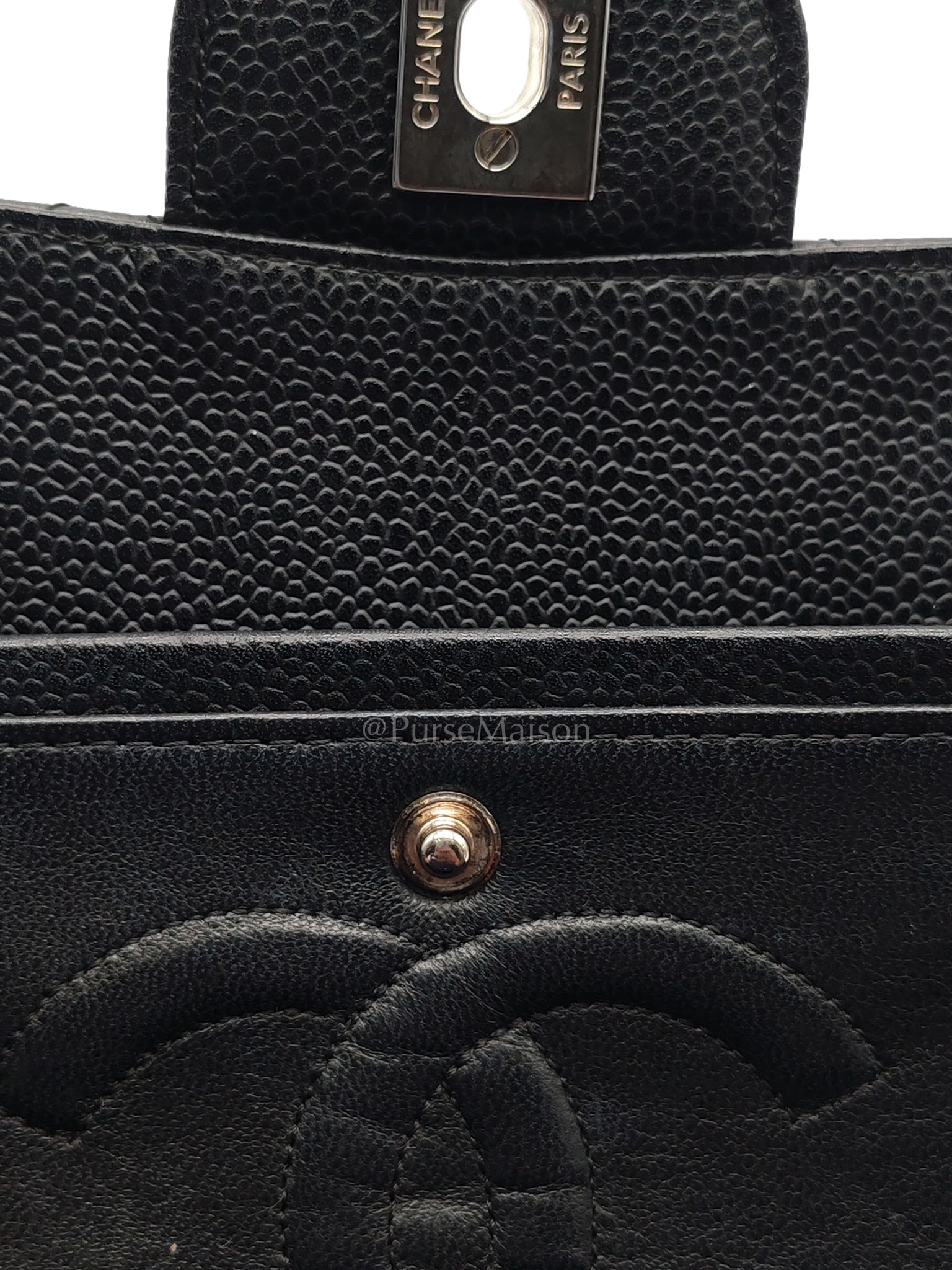Classic Double Flap Medium in Black Caviar Leather and Silver Hardware Series 12 | Purse Maison Luxury Bags Shop